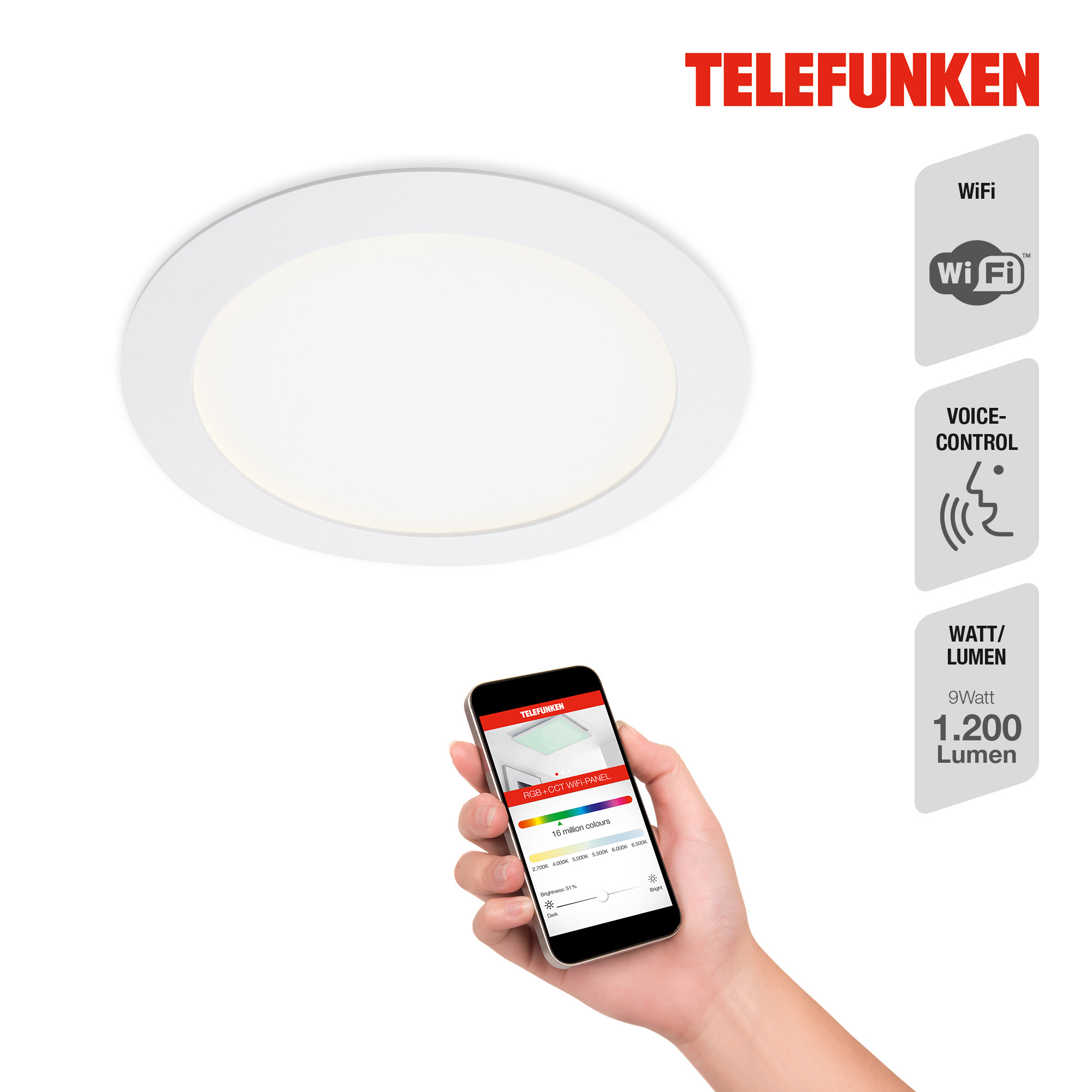 DirektSmart WiFi RGB W-LED Einbauleuchte CCT weiß 1xLED-Platine Funktion