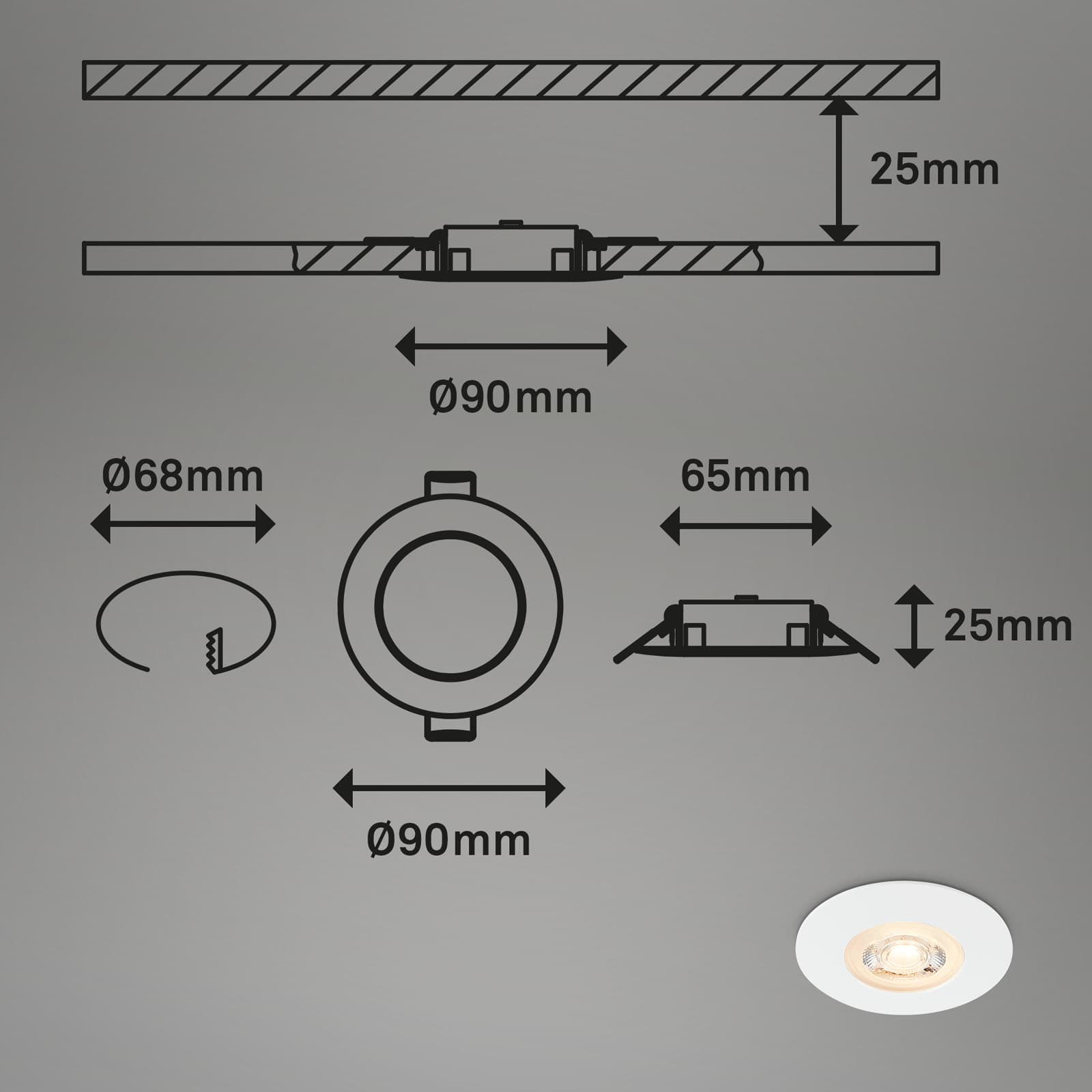 LED Einbauleuchten Weiß Maßzeichnung