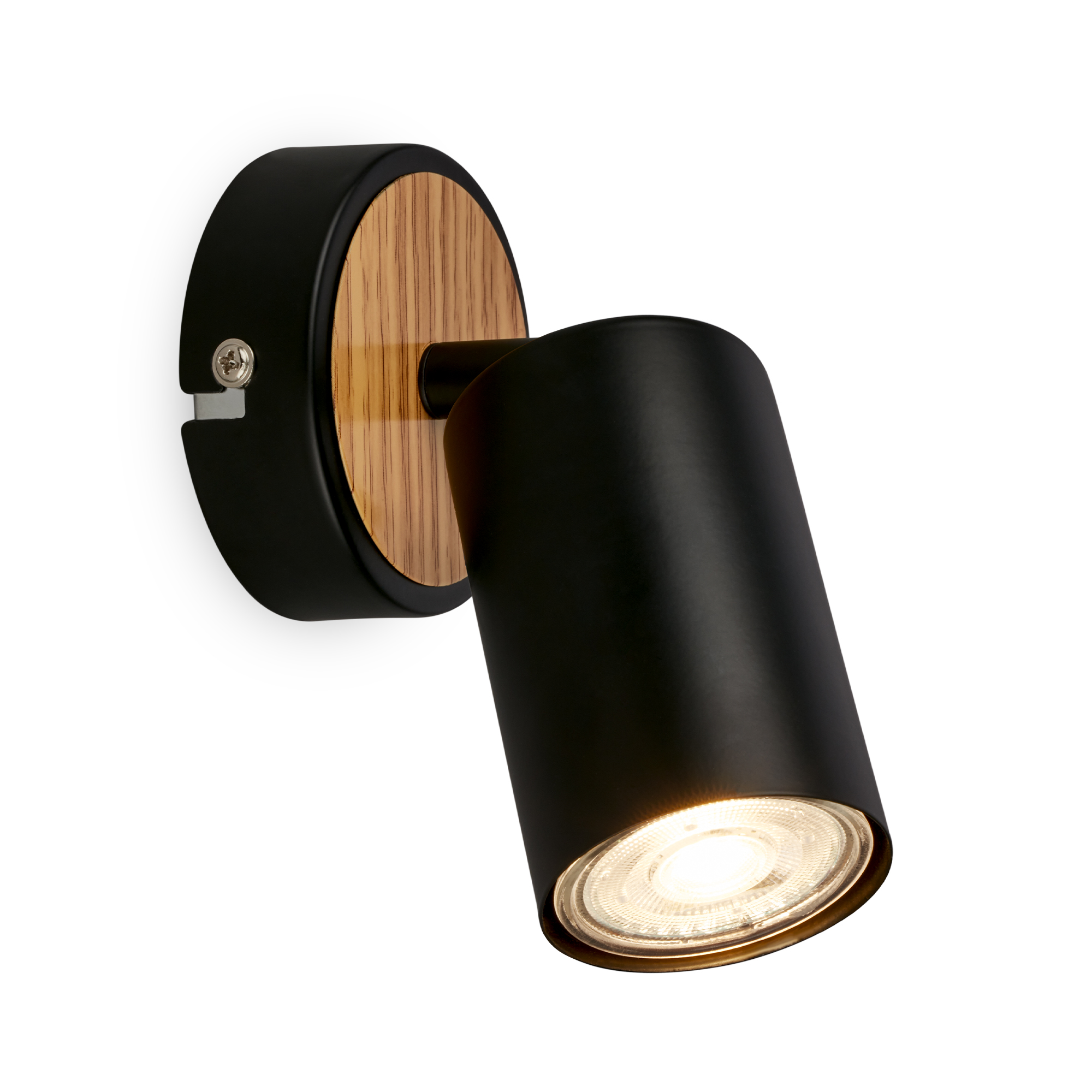 Briloner Tib binnenwandlamp, draaibaar, aan/uit, zwart hout