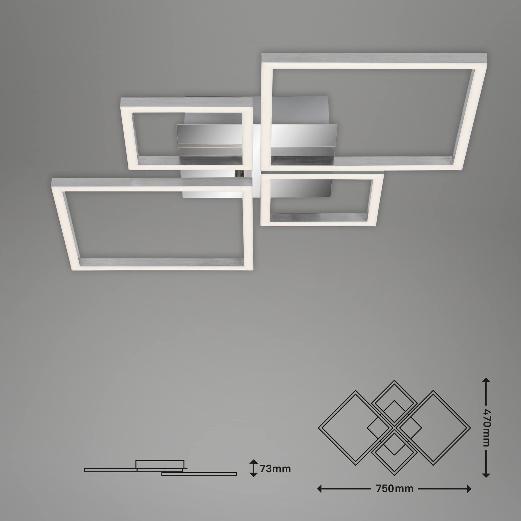 LED Deckenleuchte chrom-alufarbig LED1 + LED Maßzeichnung