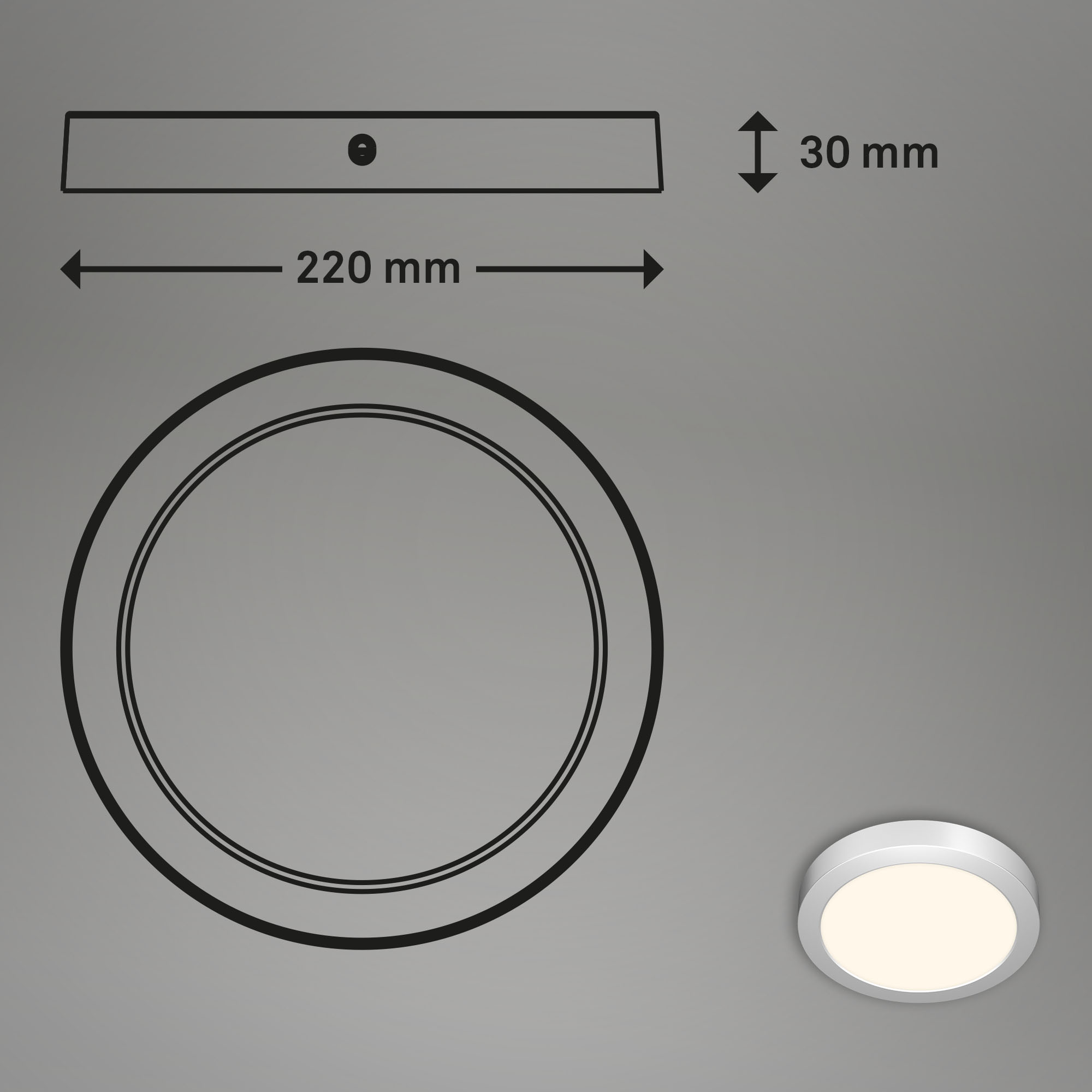 LED Aufbauleuchte Chrom-matt Maßzeichnung