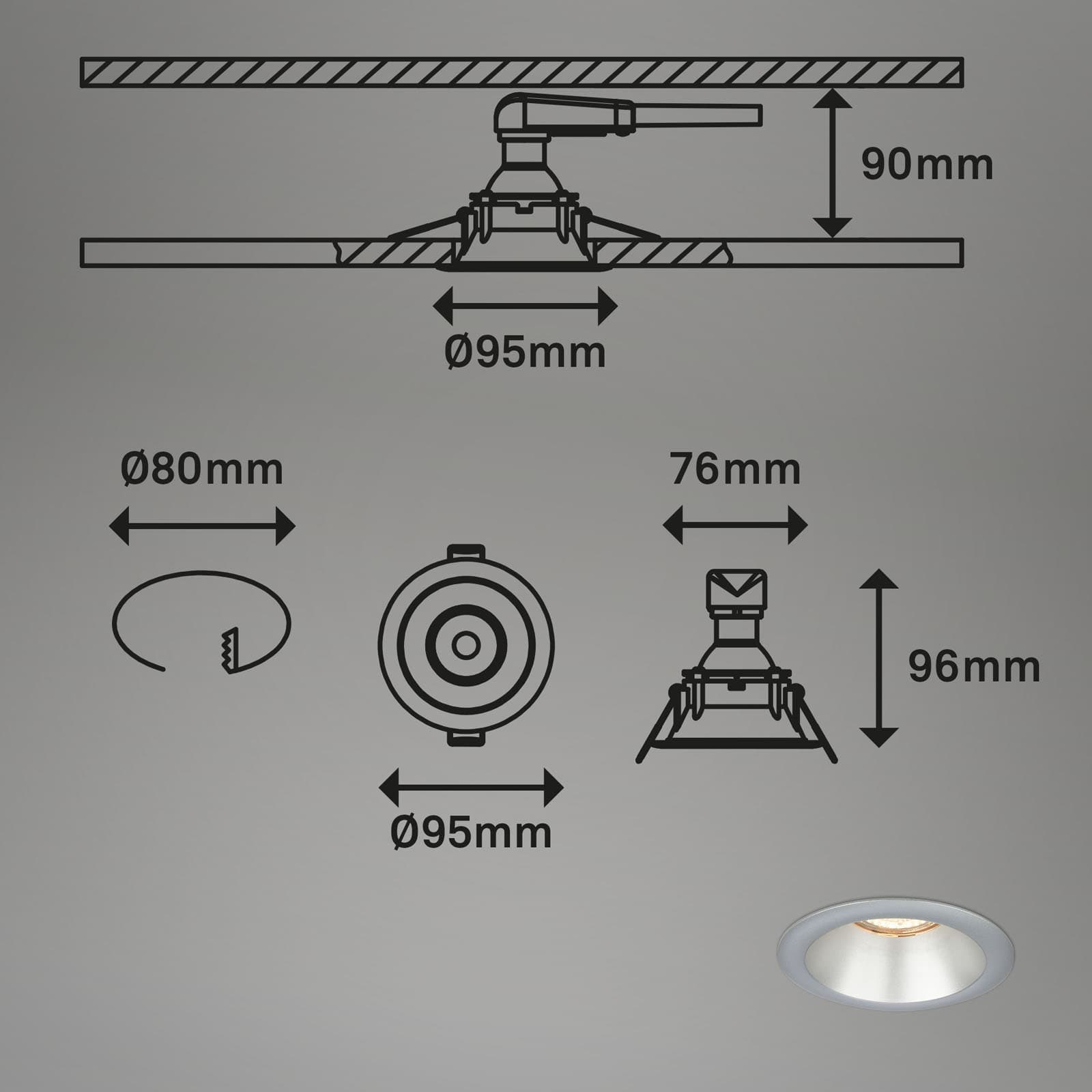 Einbauleuchten-Set chrom-matt Maßzeichnung