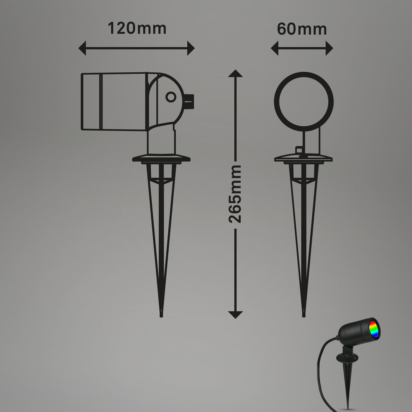 LED Gartenstrahler Schwarz Maßzeichnung