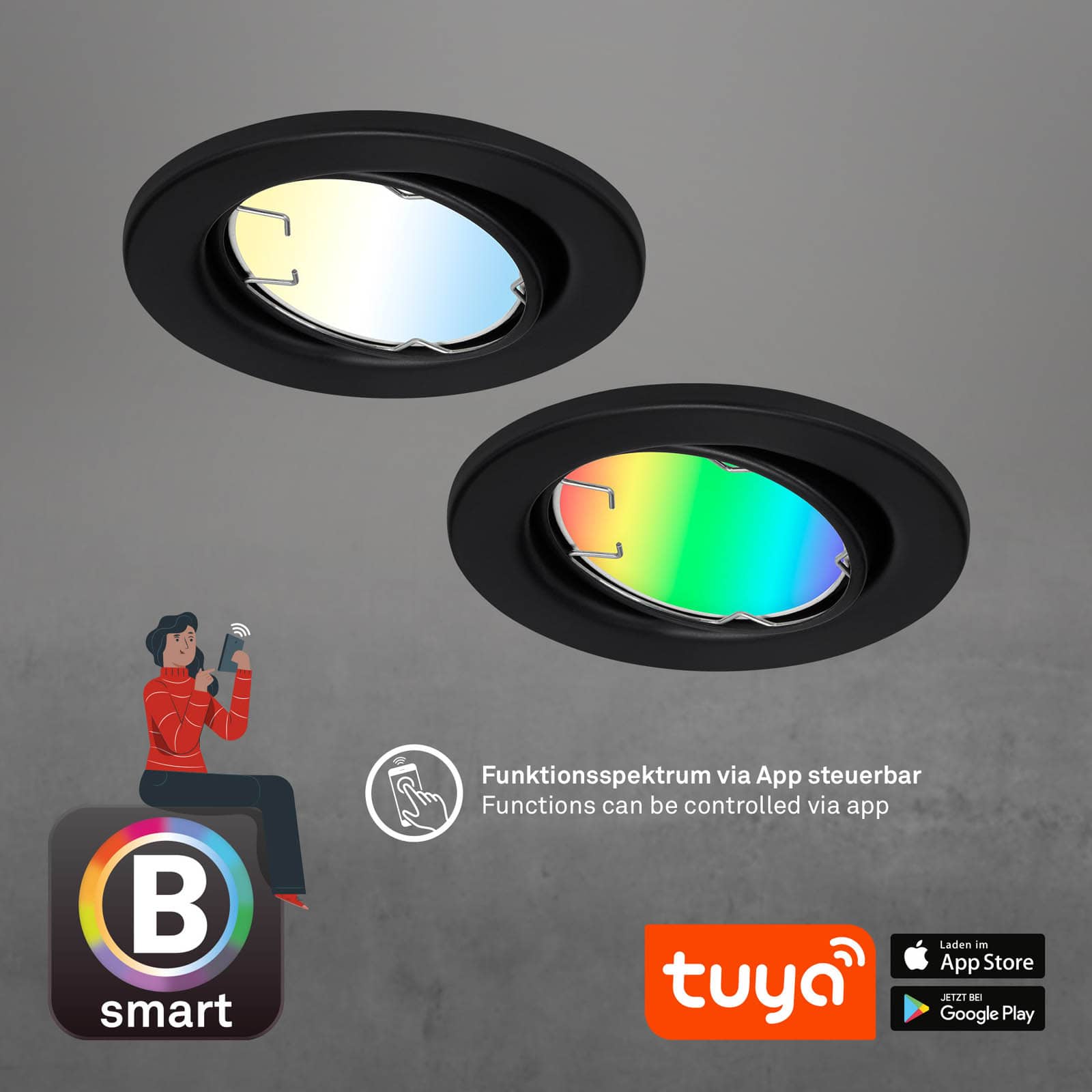 CCT RGB Einbauleuchte 3er Set Schwarz App Steuerung