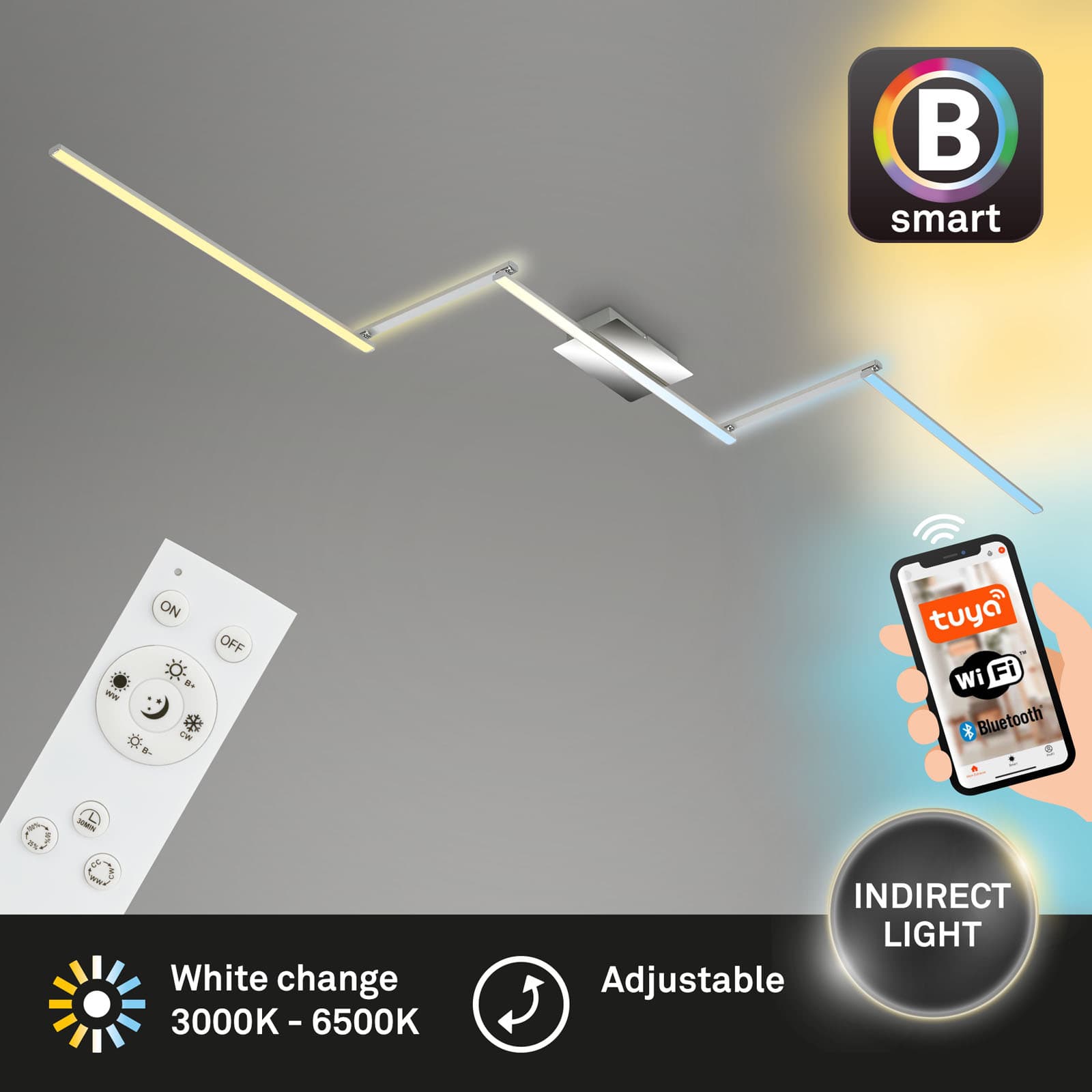 B smart WiFi + Bluetooth CCT-LED Deckenleuchte alu-chrom LED Titelbild