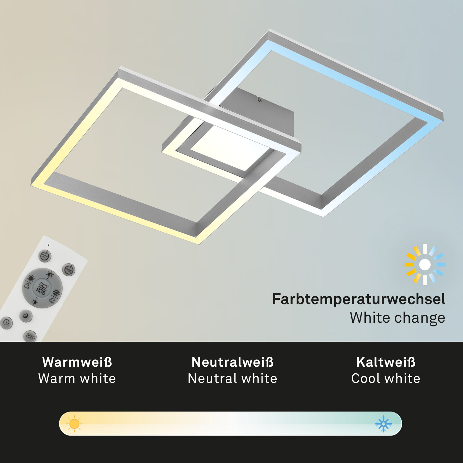 RGB CCT LED Deckenleuchte Schwarz Aluminiumfarbig