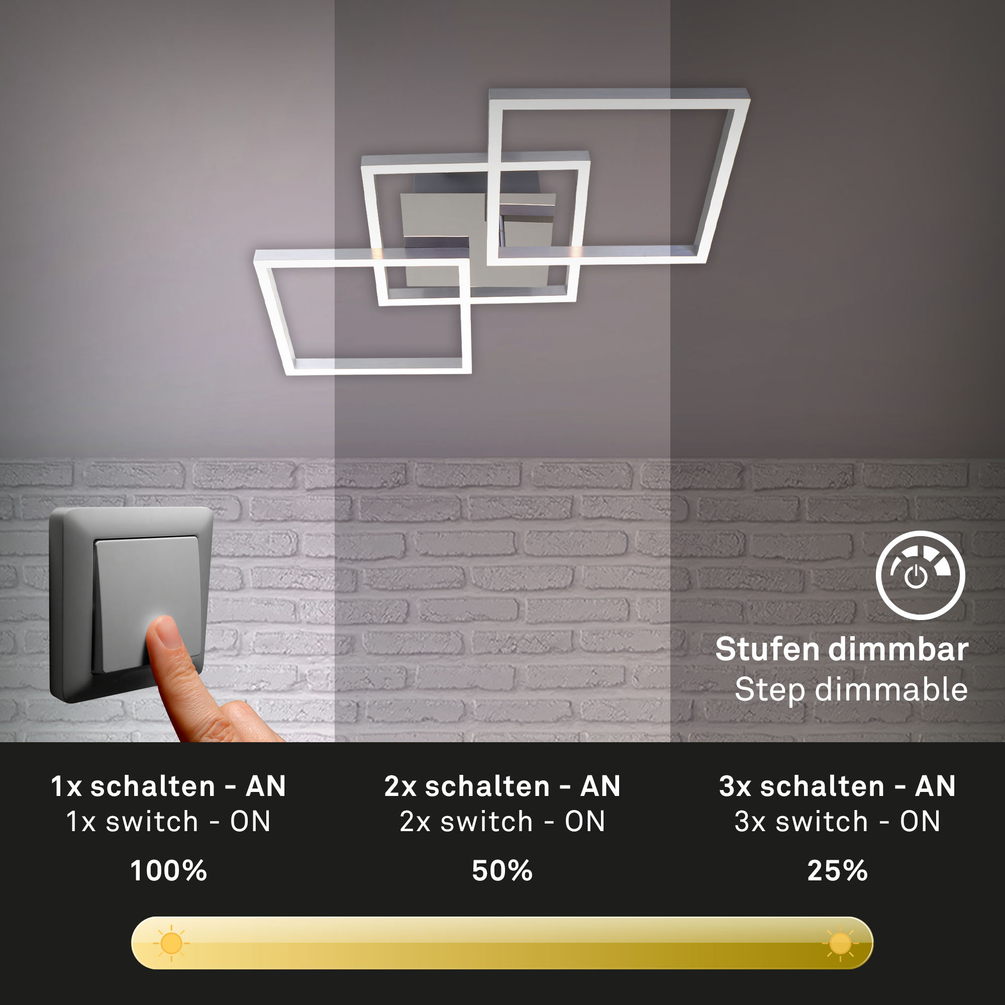 LED Deckenleuchte chrom-alufarbig 3xLED Funktion