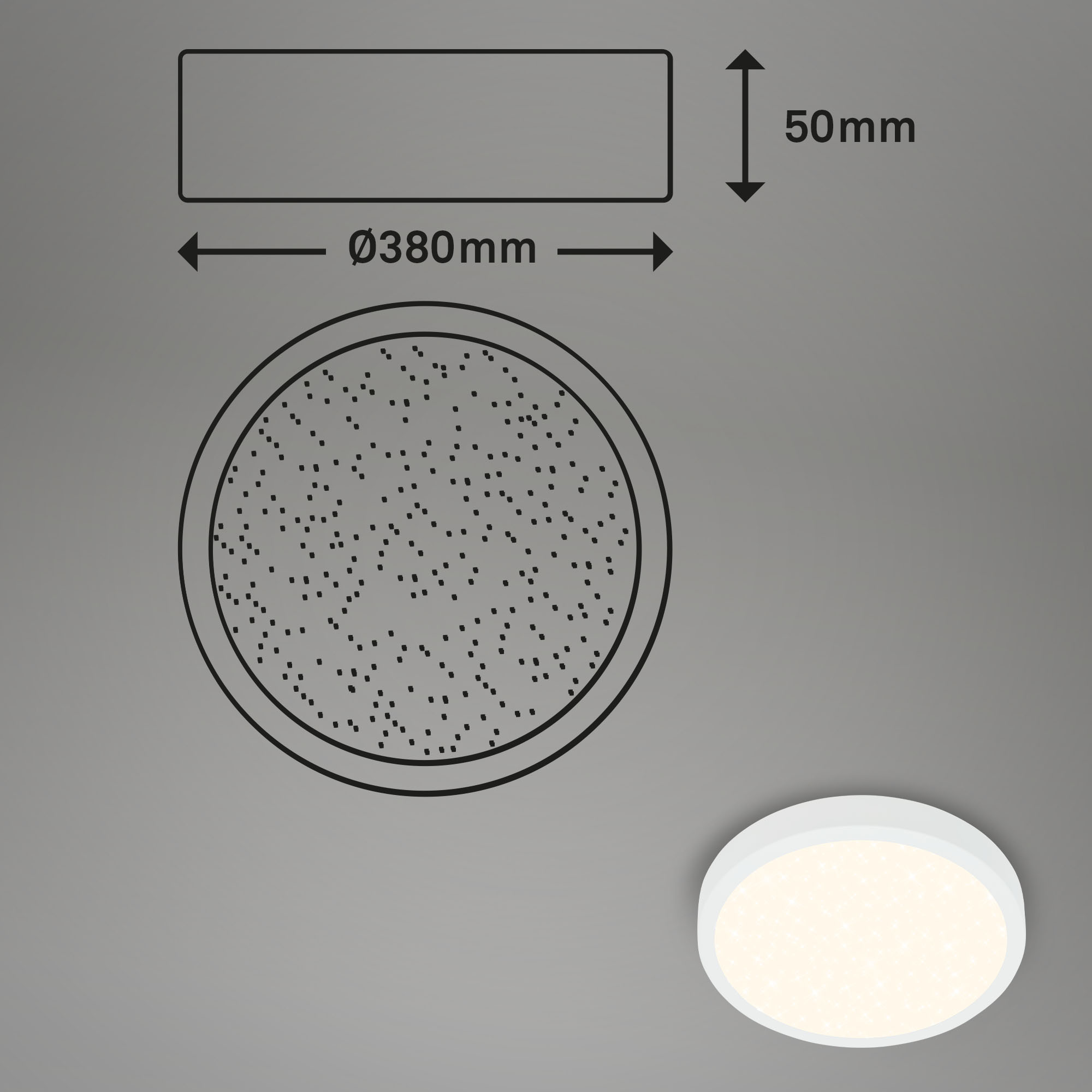 CCT LED Aufbauleuchte mit Sternencover weiß LED Maßzeichnung