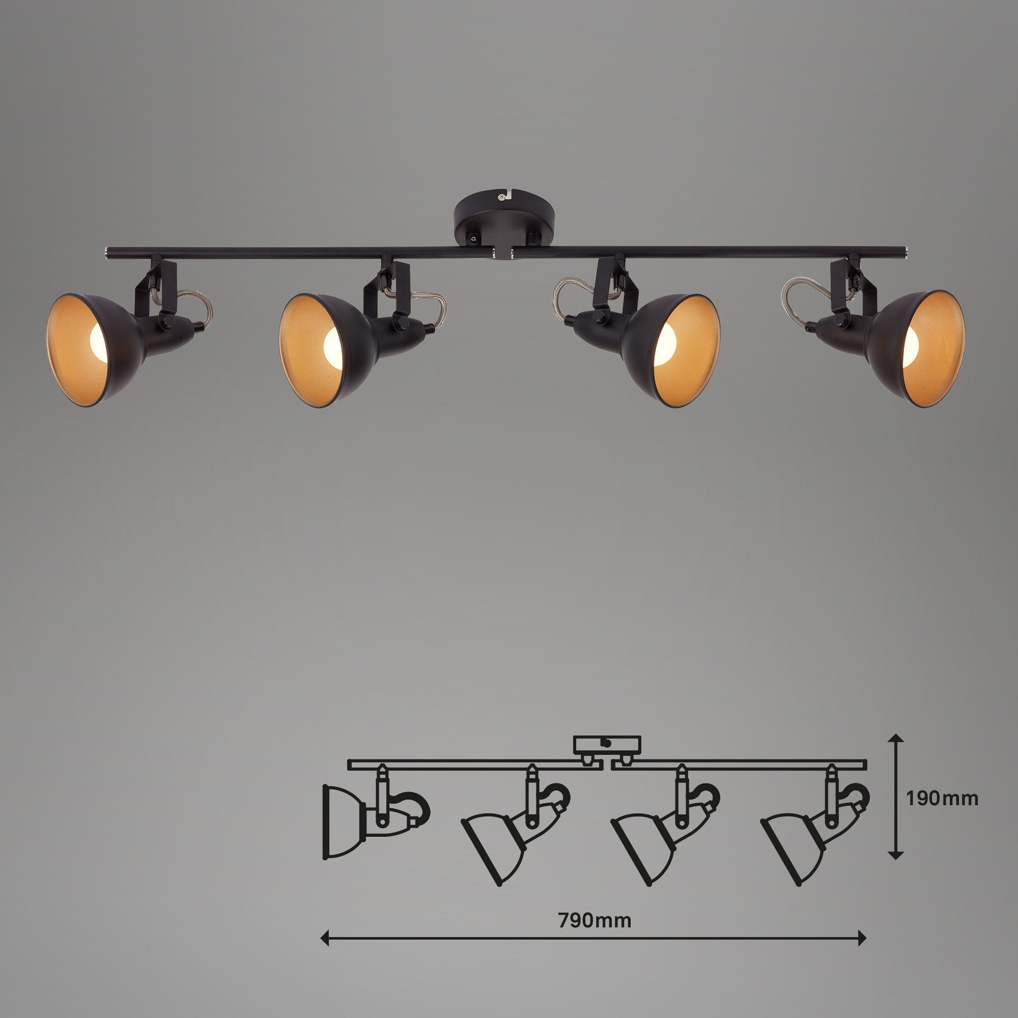 Deckenleuchte schwarz-gold 4xE14. exkl. Maßzeichnung