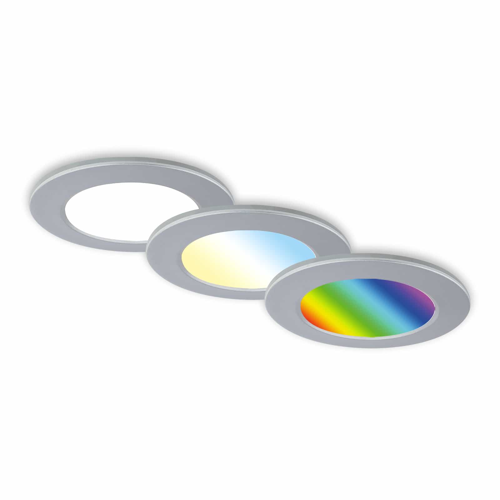 RGB-CCT LED-inbouwlampset, Ø9,2 cm, 3x LED, 4,8 W, 450 lm, Chrome-Matt