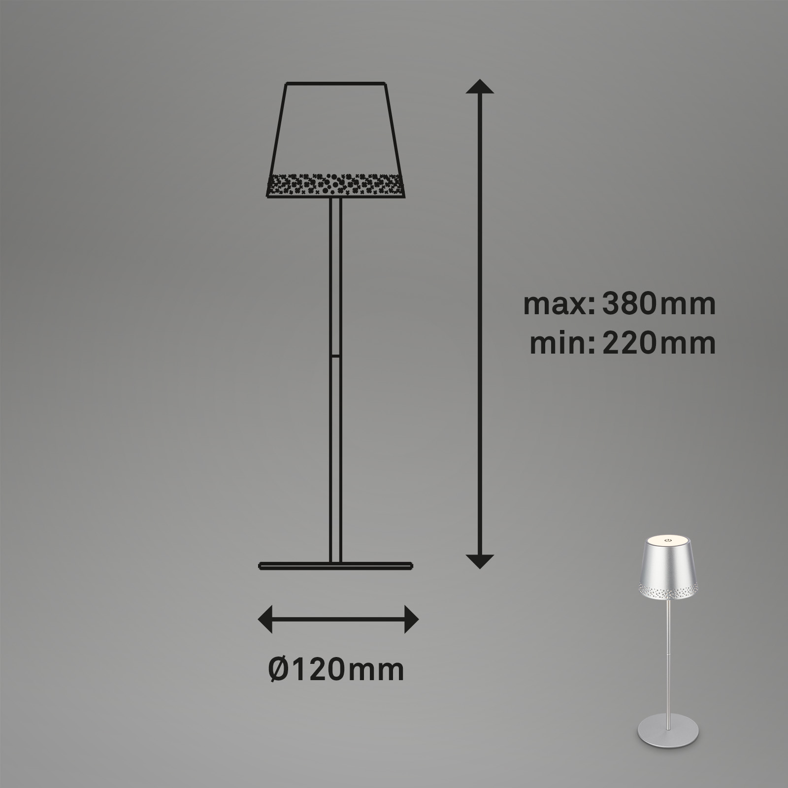 LED Akku-Tischleuchte chrom Maße