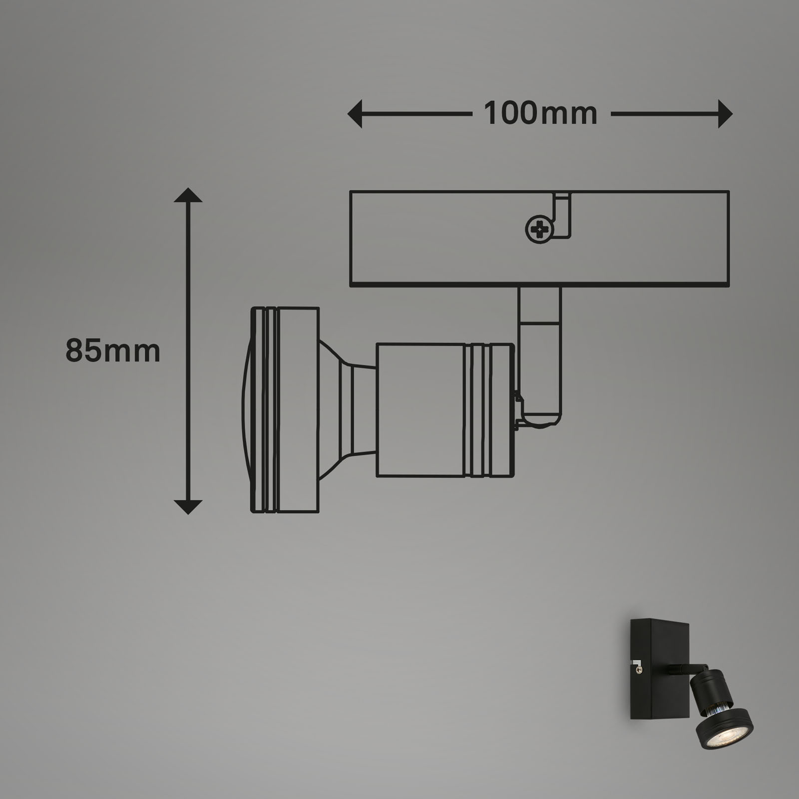 LED Spotleuchte schwarz LED/GU10 Maßzeichnung