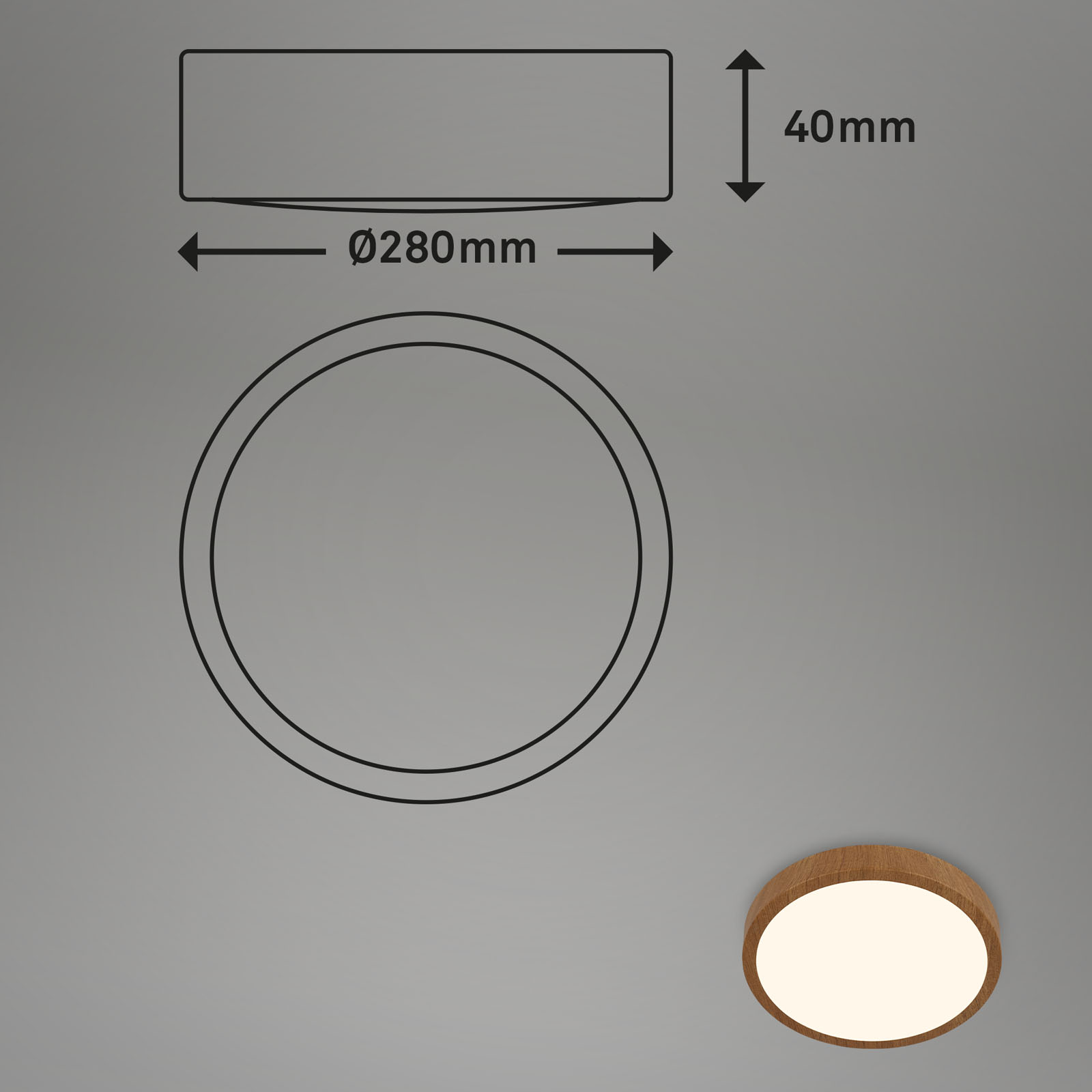 LED Aufbauleuchte holzfarben LED1 Maßzeichnung