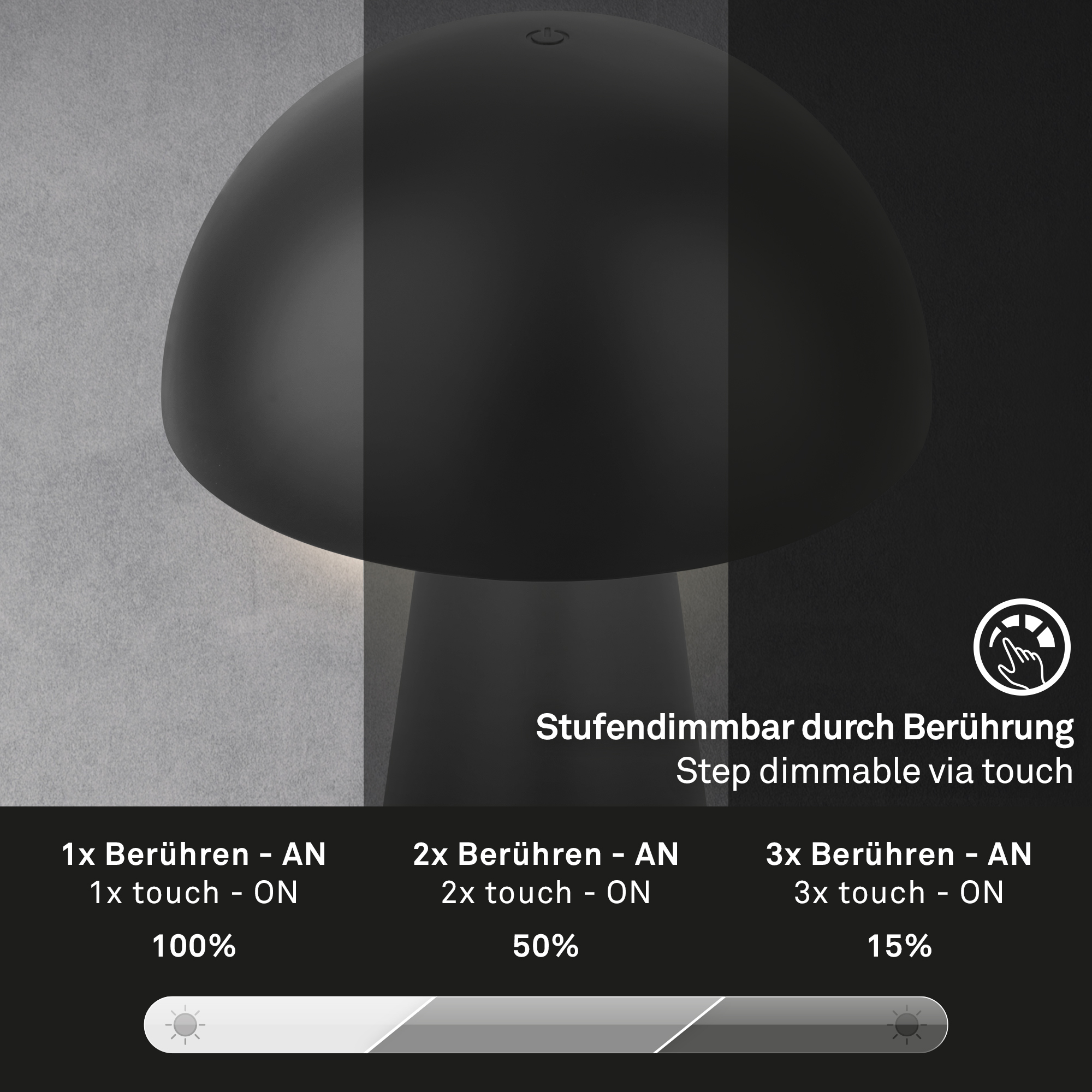 LED Akku-Tischleuchte schwarz Funktion