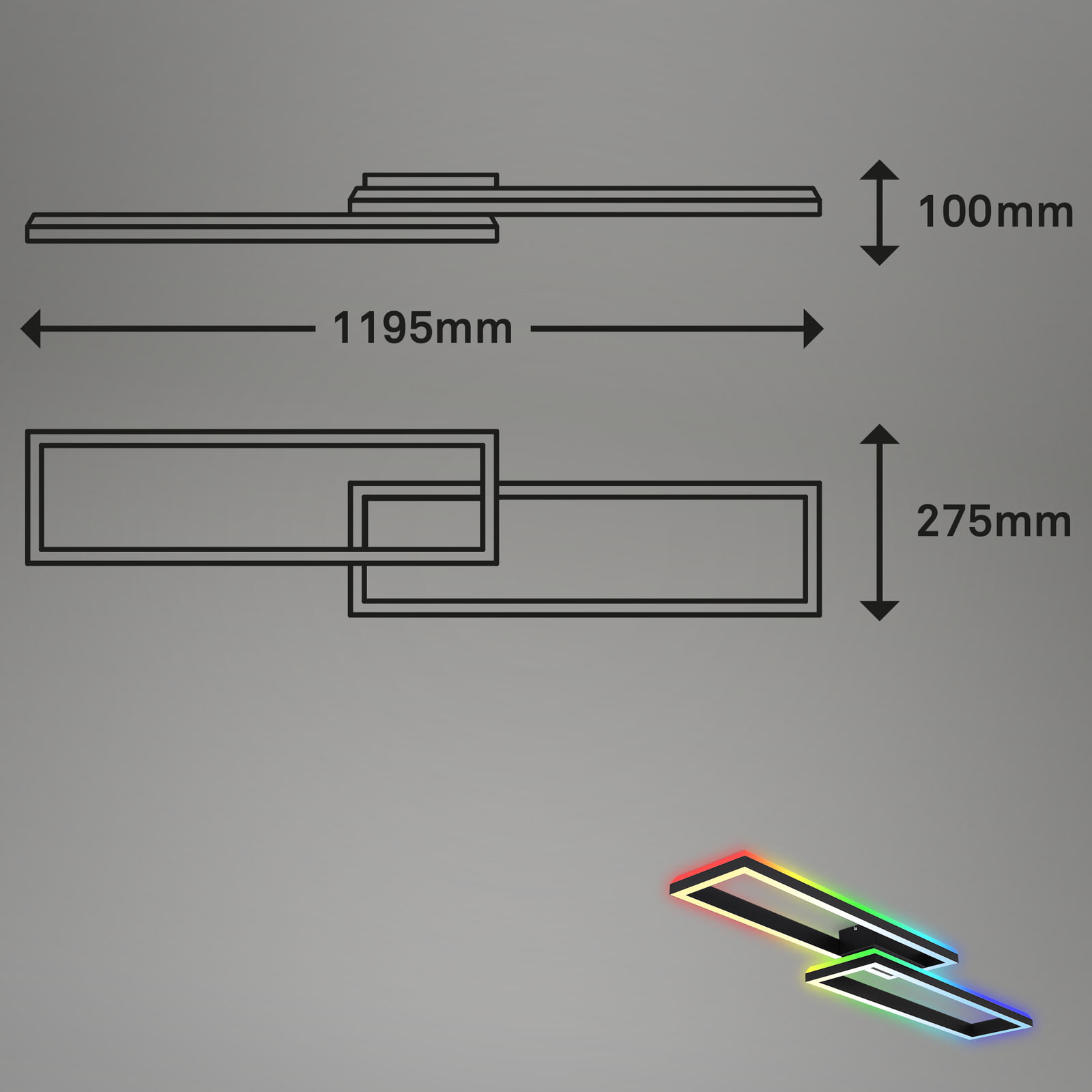 RGB CCT LED Deckenleuchte Schwarz Maßzeichnung