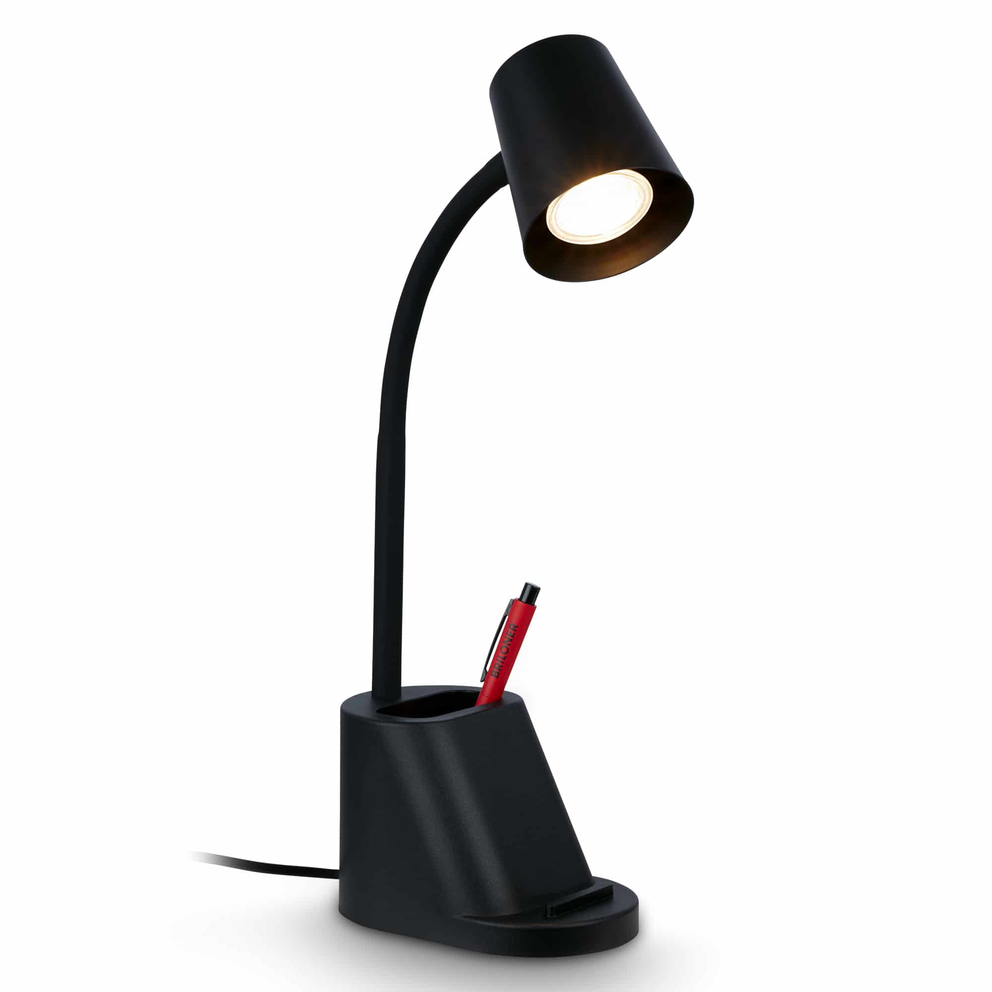 Briloner Pahu bureaulamp, draaibaar, pennenhouder, zwart