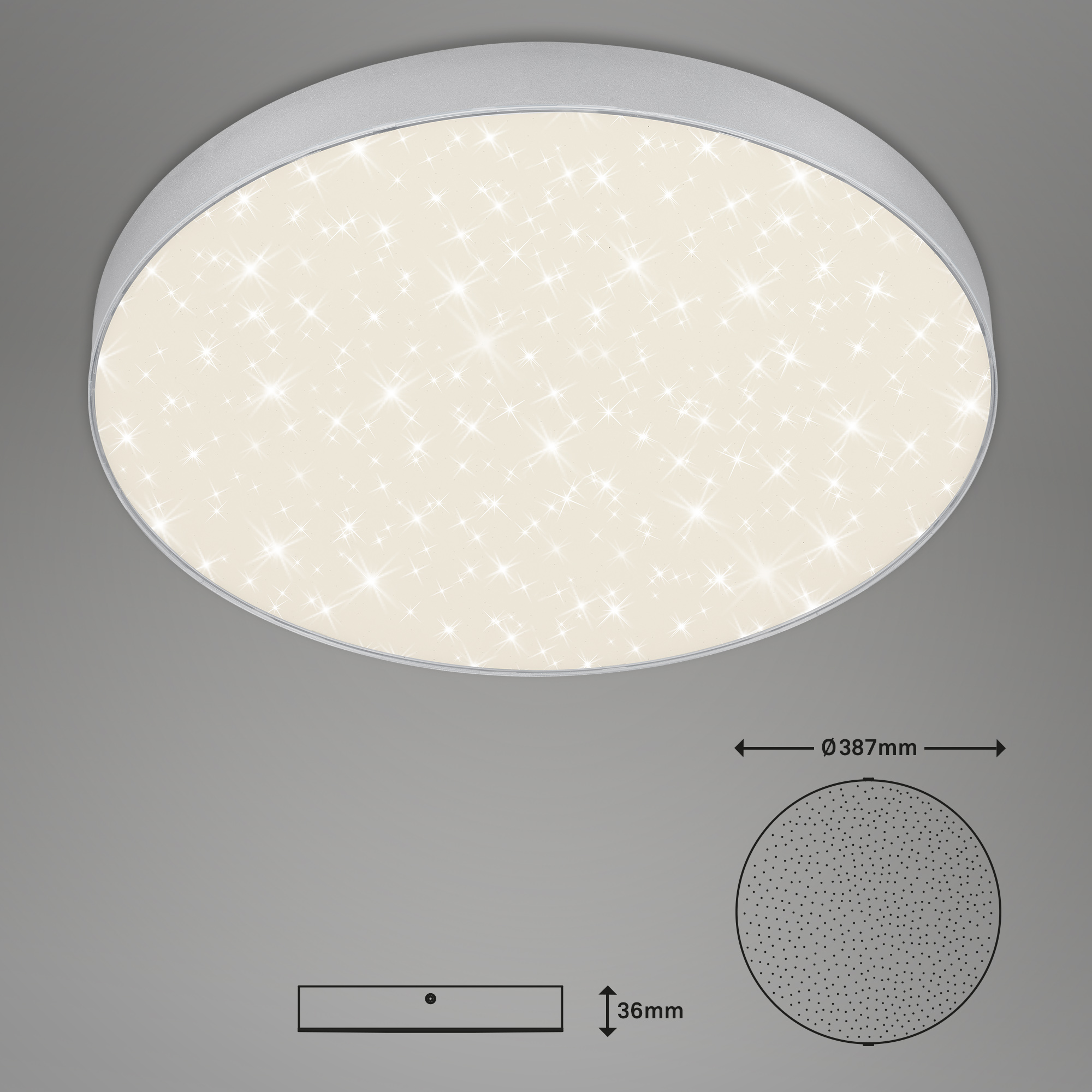 Rahmenlose LED Aufbauleuchte mit Sternendekor silberfarbig LED-Platine4 Maßzeichnung