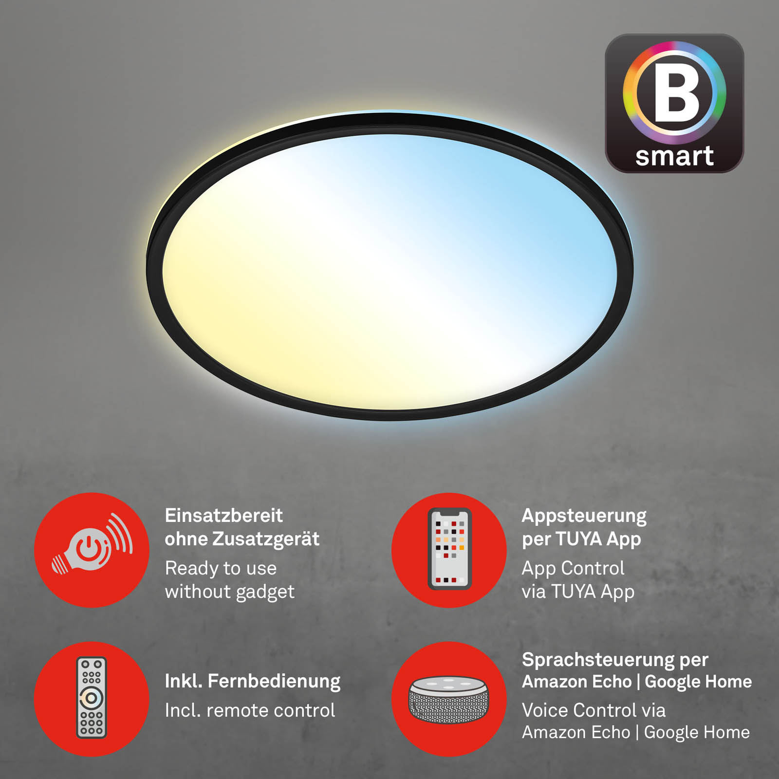 Bsmart WiFi + BluetoothUltraflache s CCT LED Panel mit Backlighteffekt Freisteller2