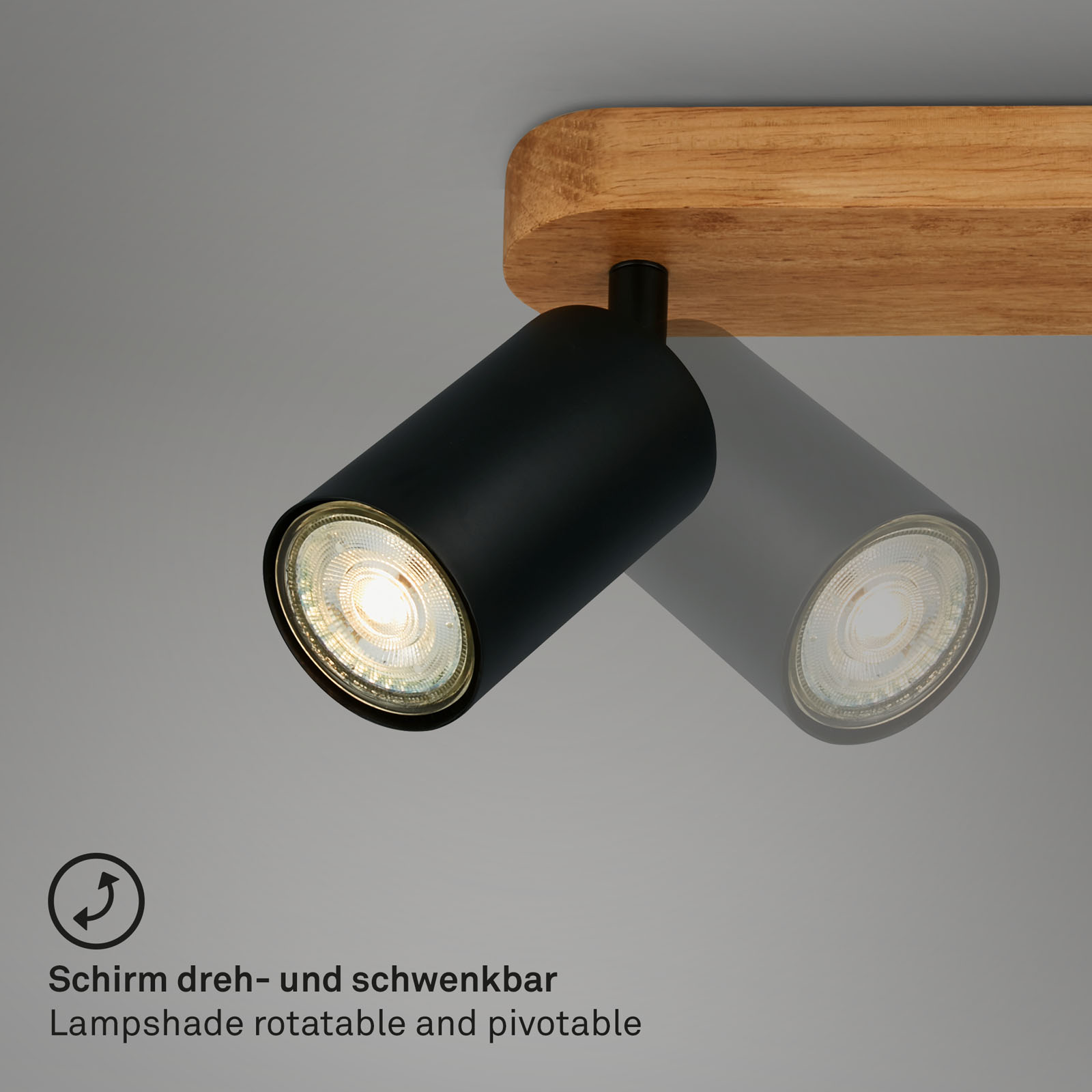 Spotleuchte schwarz mit Holz 2xGU10 Funktion1