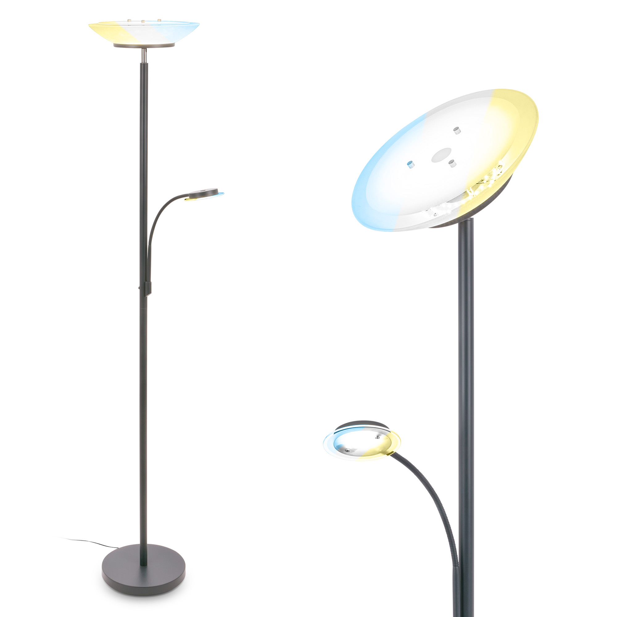 Briloner Suda Lampada da terra a LED, braccio di lettura, CCT, dimmerabile, antracite