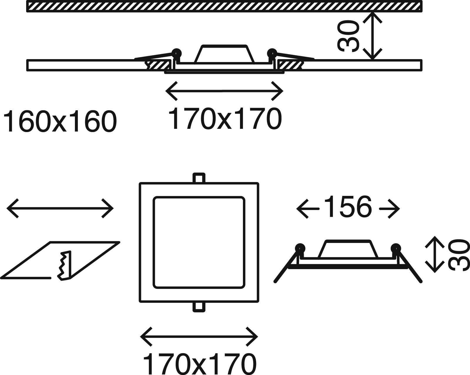 LED Einbauleuchte nickel LED-Platine Maßzeichnung