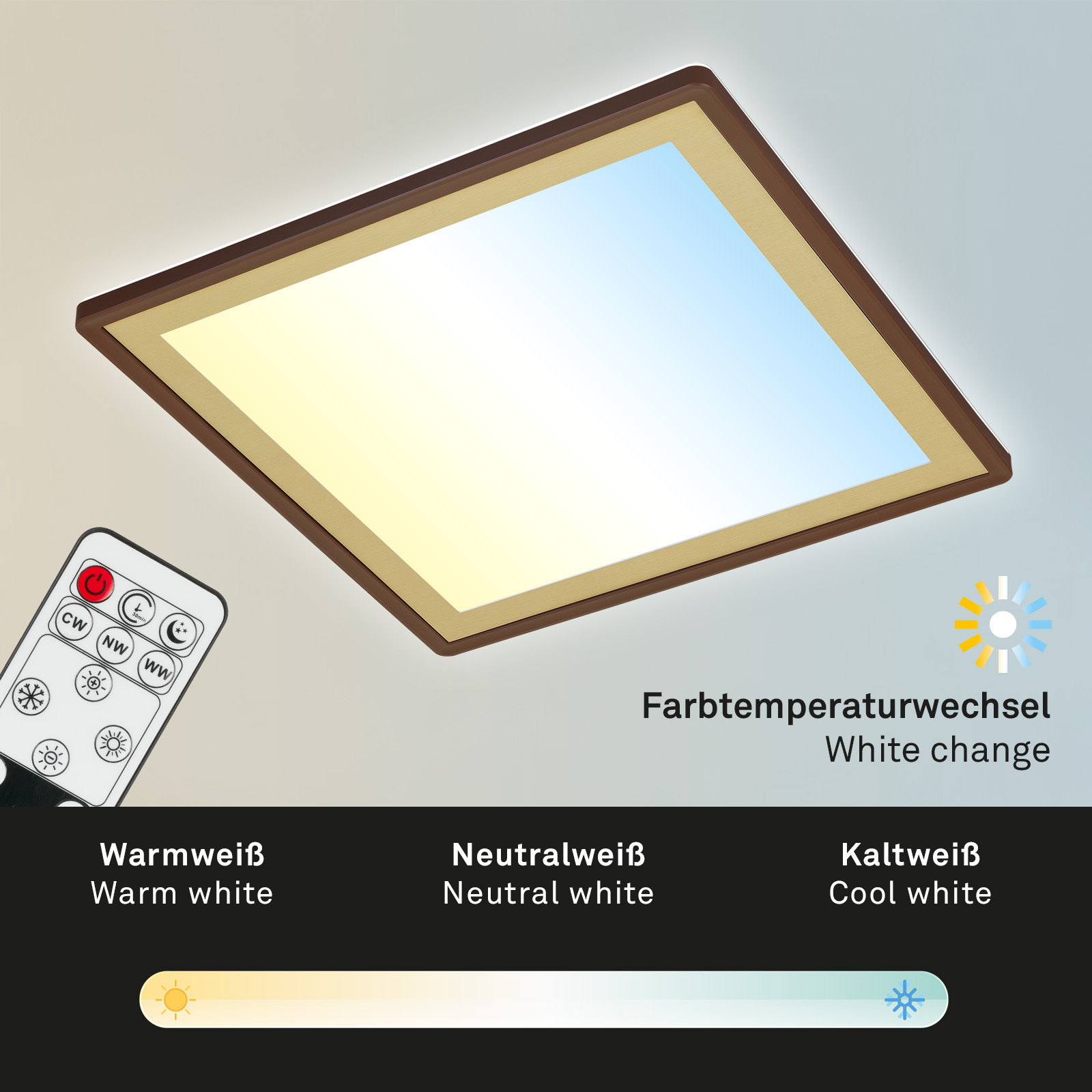 Ultraflaches CCT-LED Panel Braun Gold CCT Funktion