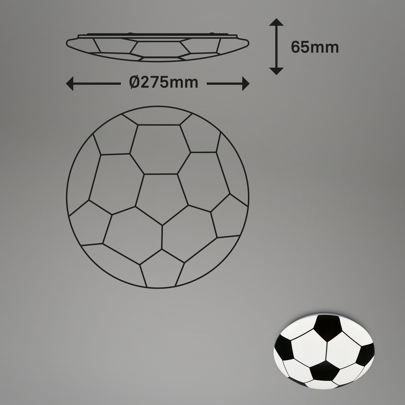 LED Deckenleuchte Fussball weiß-schwarz Maßzeichnung