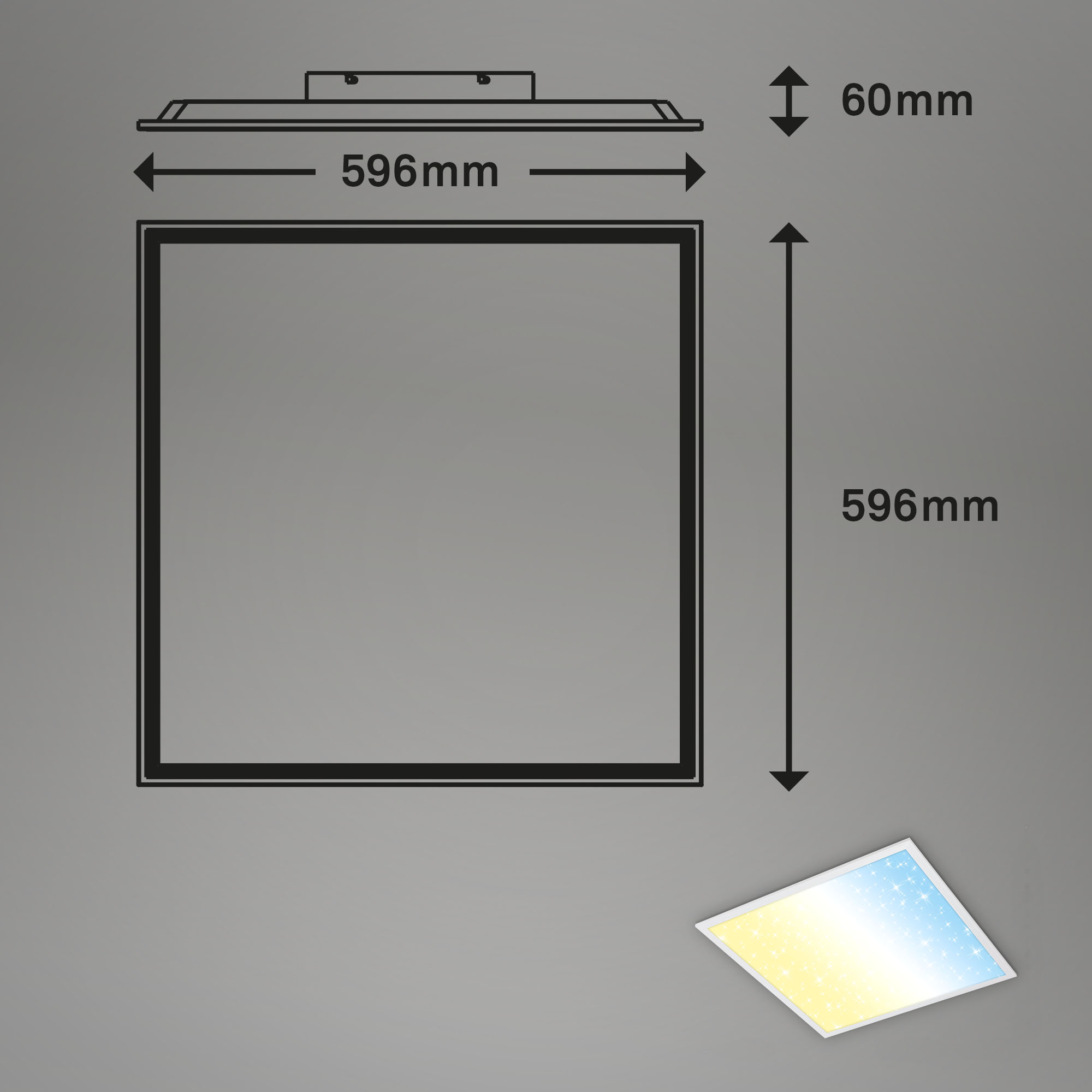 Ultraflaches CCT Sternenhimmel-LED Panel weiß Maße