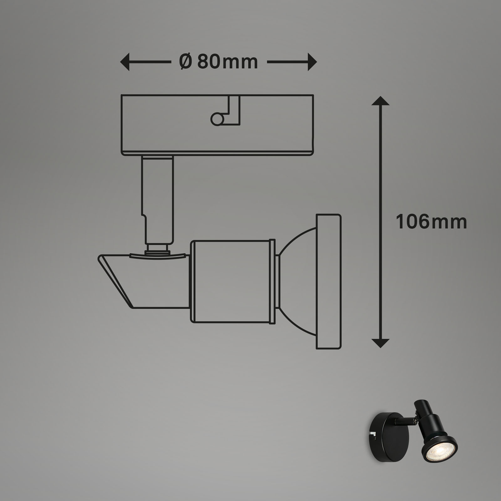 LED Spotleuchte Schwarz Maßzeichnung