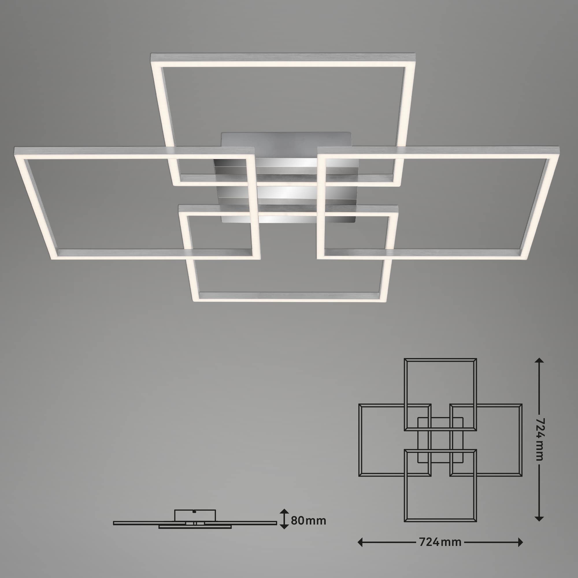 FRAMES LED Decken- und Wandleuchte- drehbar chrom-alu 4xLED Maßzeichnung