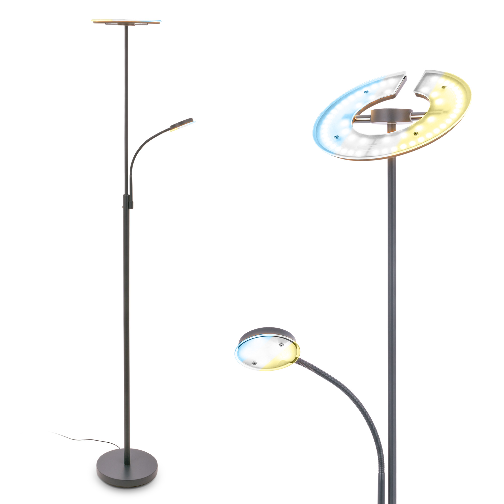 Briloner Ravan Lampada da terra a LED, braccio di lettura, CCT, dimmerabile, antracite