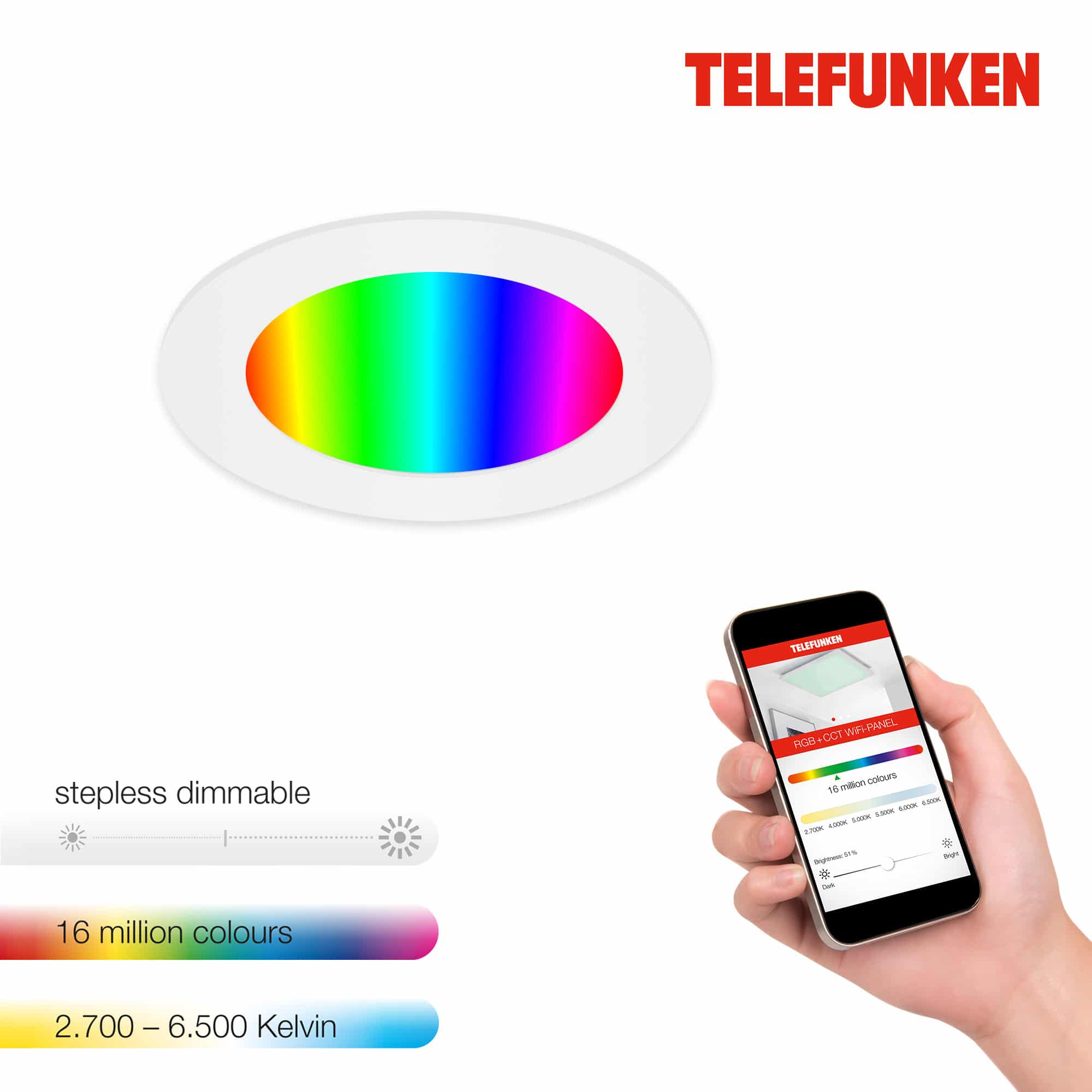 TELEFUNKEN LED Spot Encastrable connecté Ø 12 cm 1x 6W 600lm blanc