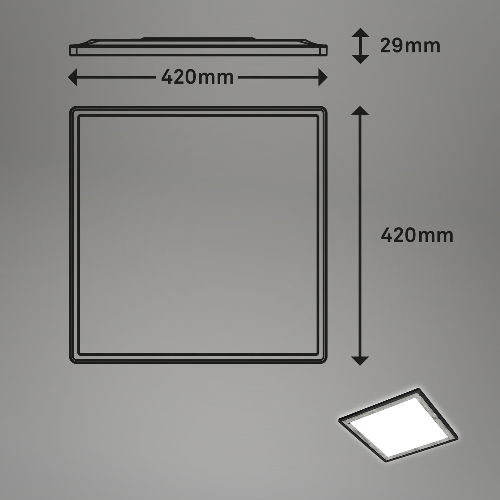 Ultraflaches CCT-LED Panel Schwarz Silber Maße