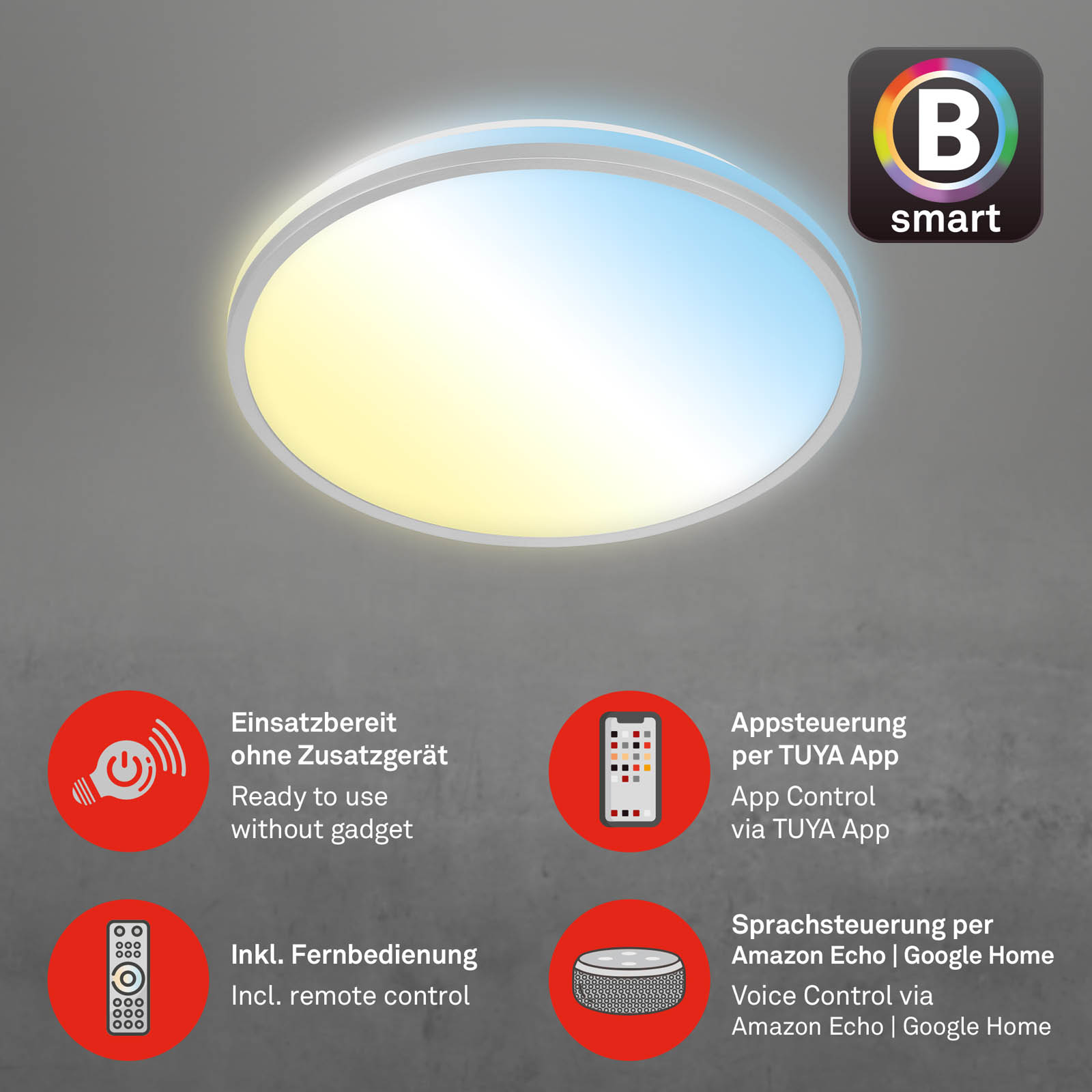 Bsmart WiFi + Bluetooth CCT-LED Deckenleuchte mit Backlighteffekt Freisteller2