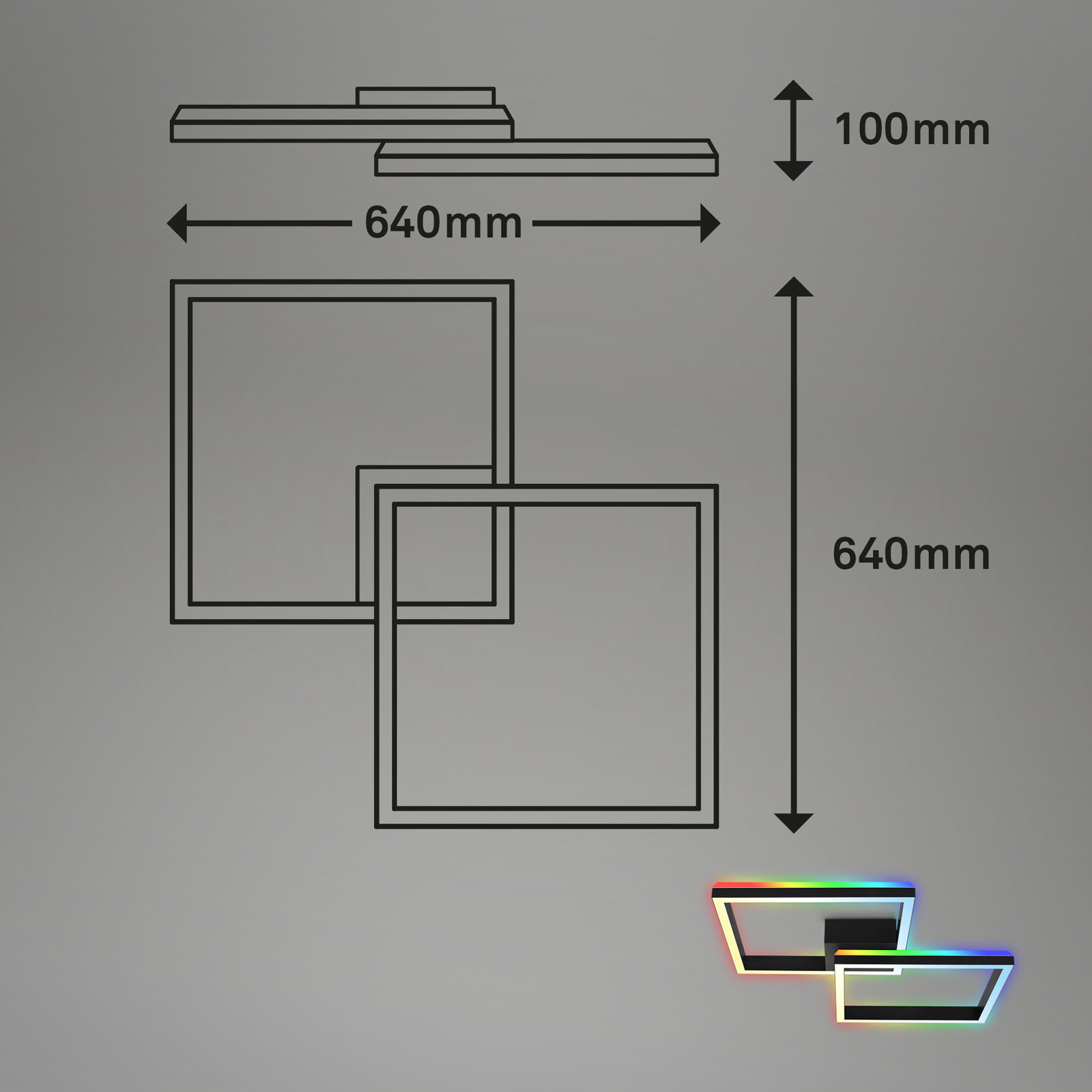 RGB CCT LED Deckenleuchte Schwarz Maßzeichnung