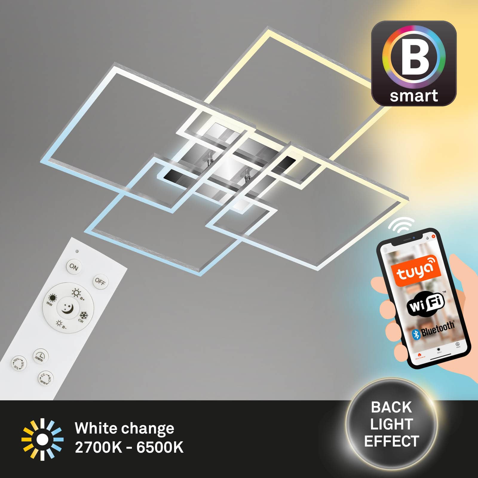 Bsmart WiFi + Bluetooth CCT LED Decken- und Wandleuchte mit mit tellicht Freisteller2