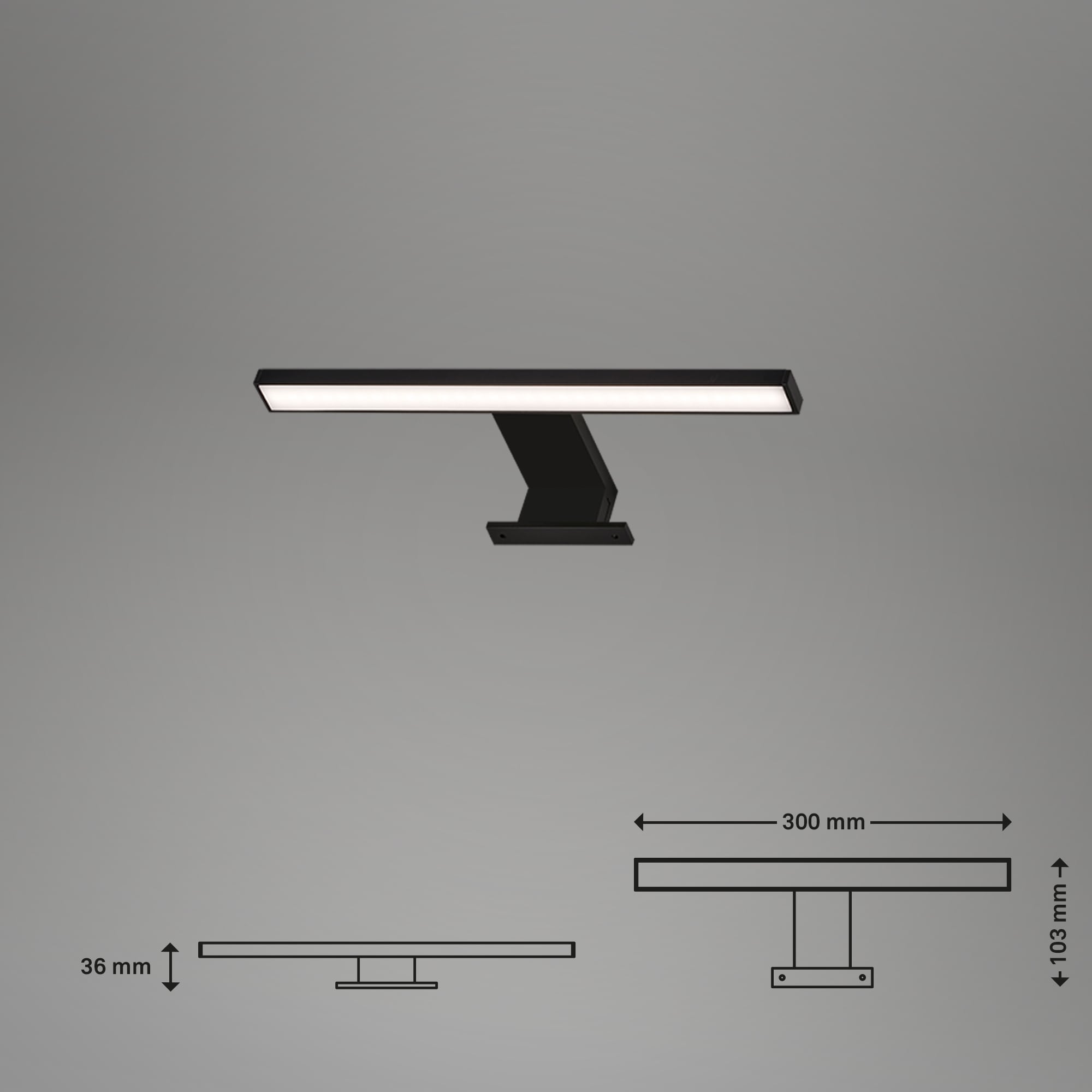 LED Spiegelleuchte schwarz LED-Platine Maßzeichnung