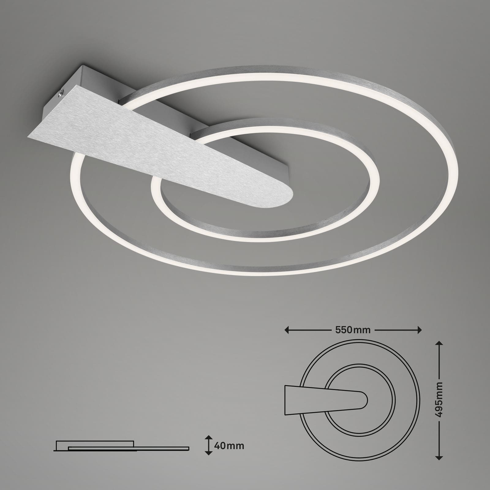 LED Wand- und Deckenleuchte mit Stufendimmer Alu-Chrom Maßzeichnung