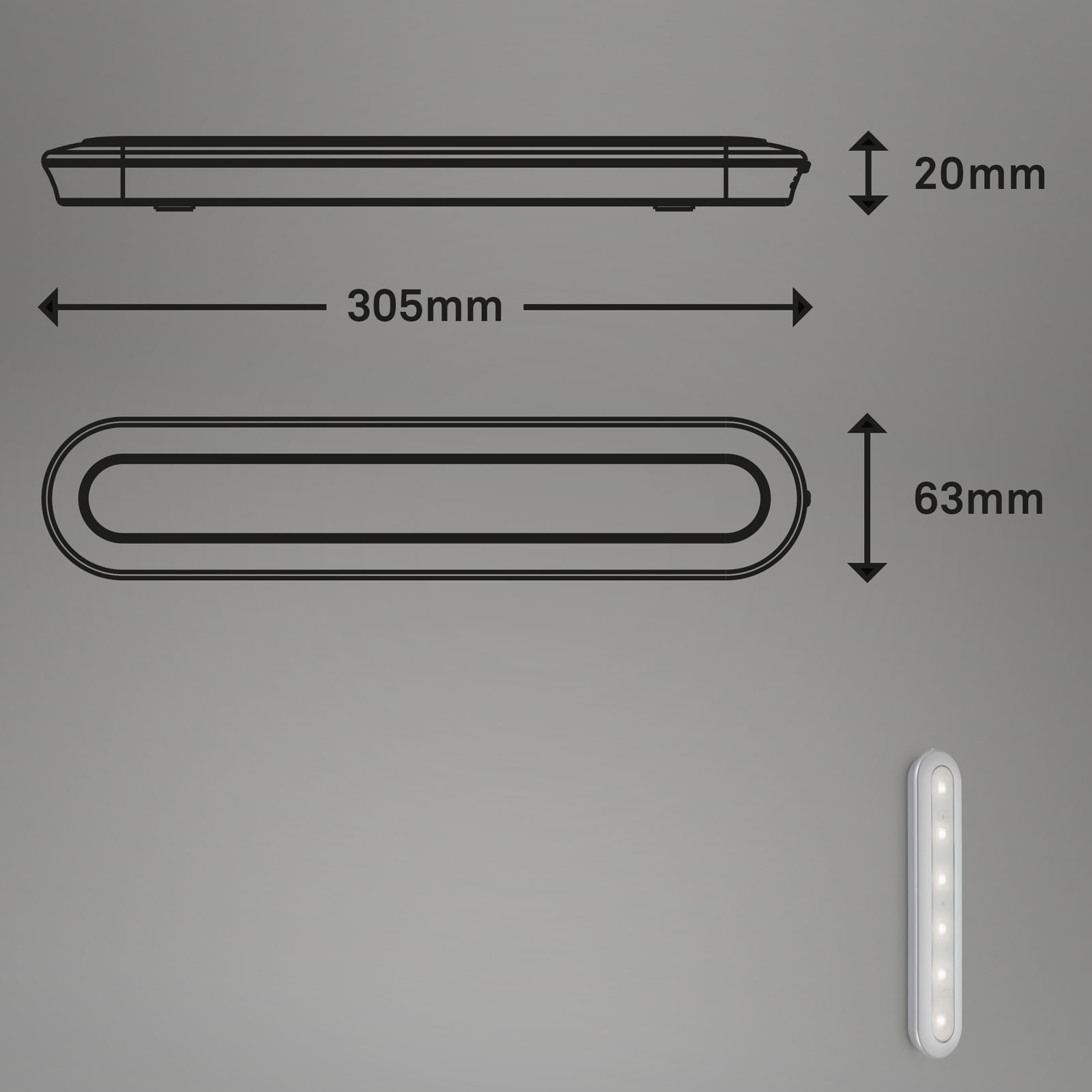 LED Push Light silberfarbig Maßzeichnung