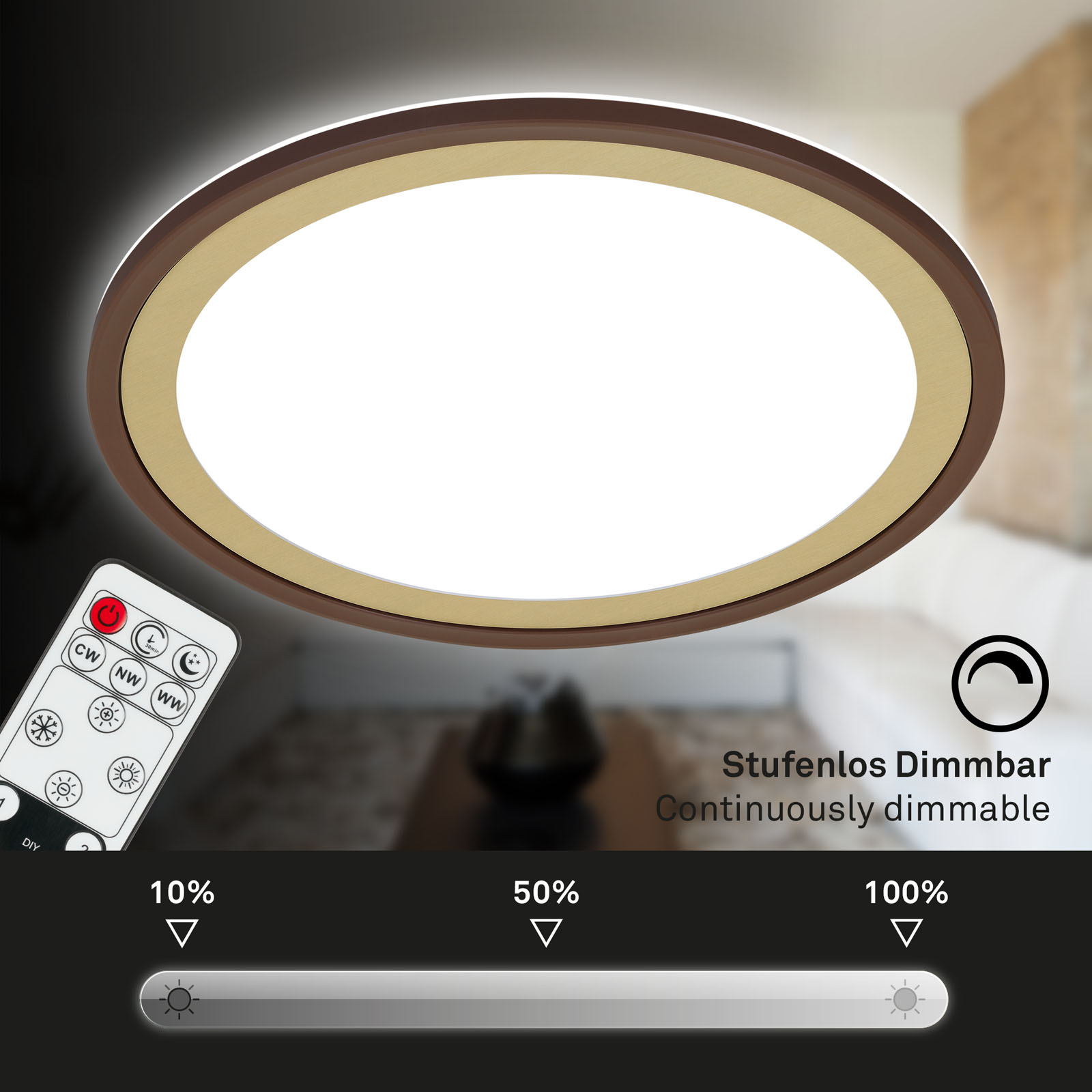 CCT-LED Panel Ultraflach Braun Gold Dimmfunktion