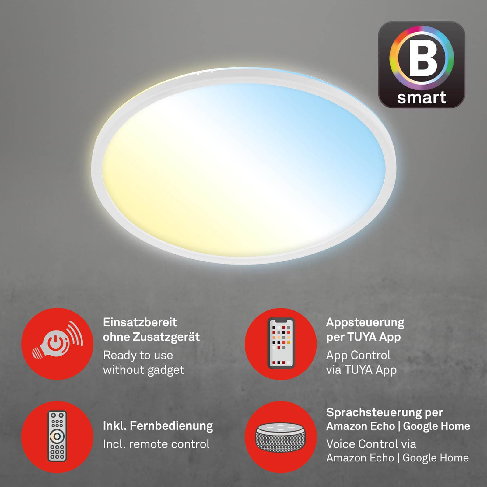 B smart WiFi + Bluetooth Ultraflaches CCT LED Panel mit Backlighteffekt Freisteller2