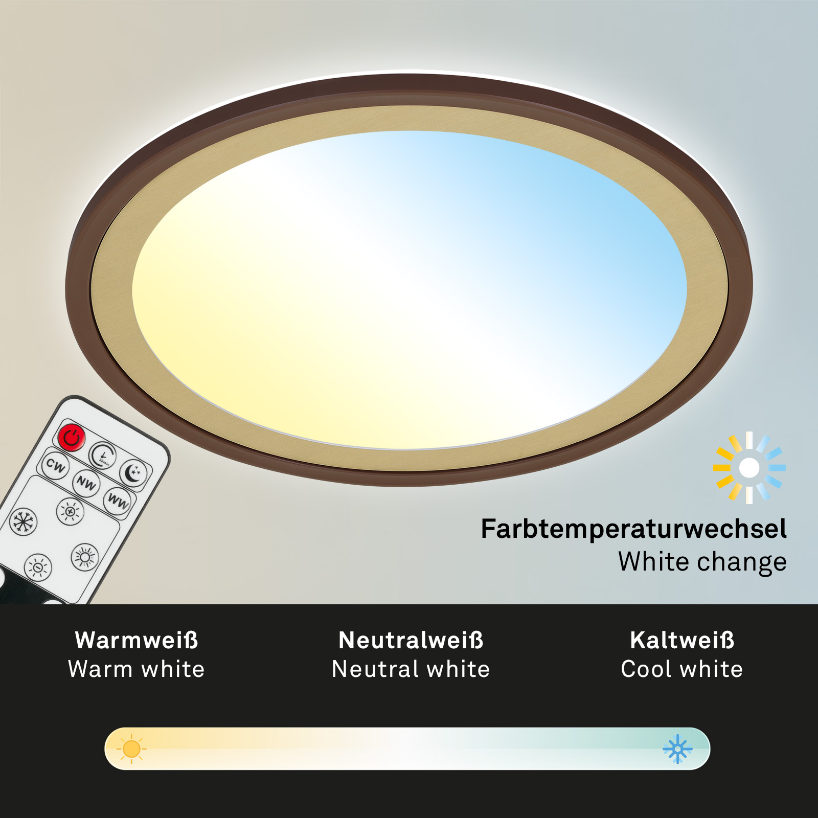 CCT-LED Panel Ultraflach Braun Gold CCT Funktion