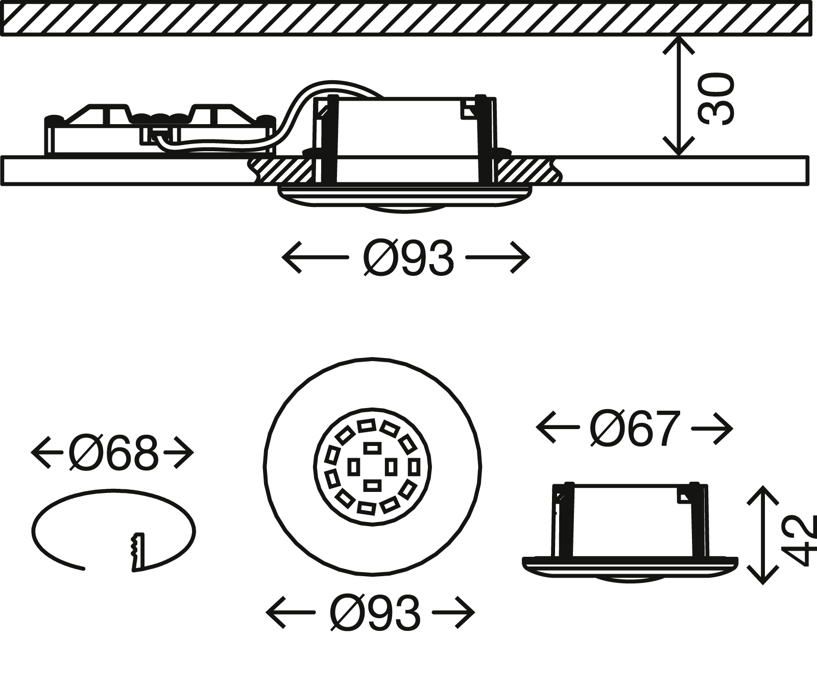 LED Einbauleuchte chrom LED-Modul Maßzeichnung