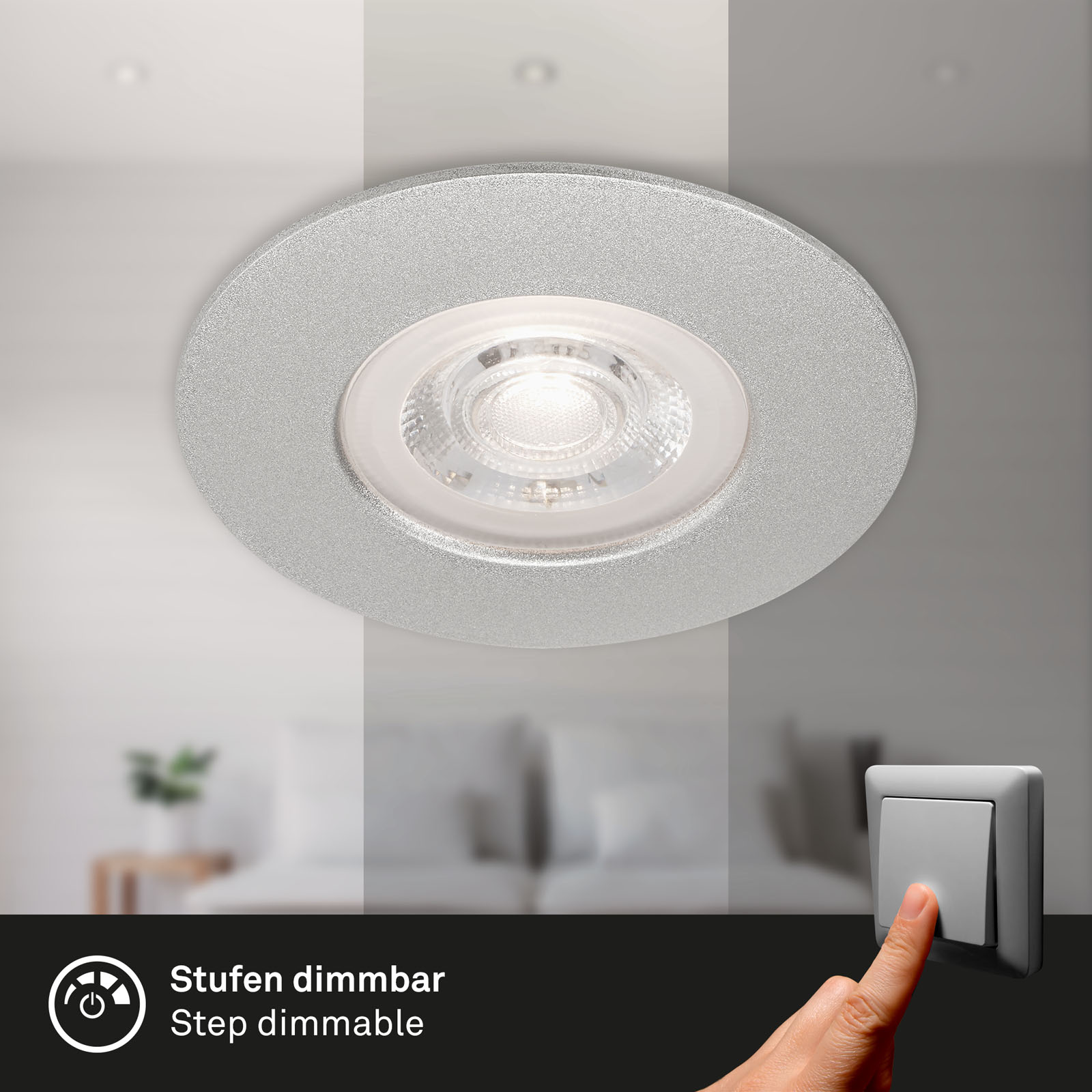 LED Einbauleuchten chrom-matt 3xLED-Platine Funktion1