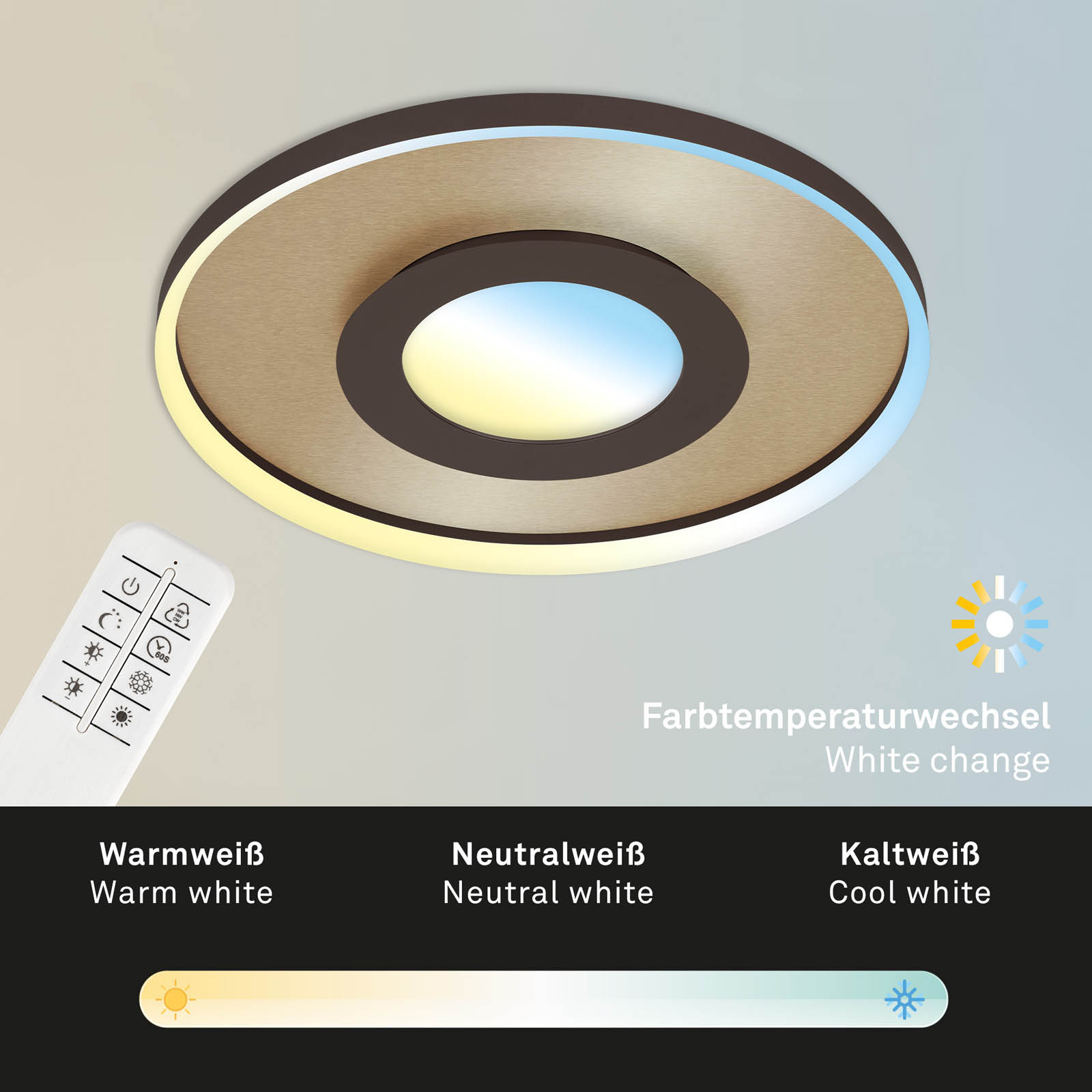 CCT LED Deckenleuchte gold-eloxiert-braun LED Funktion