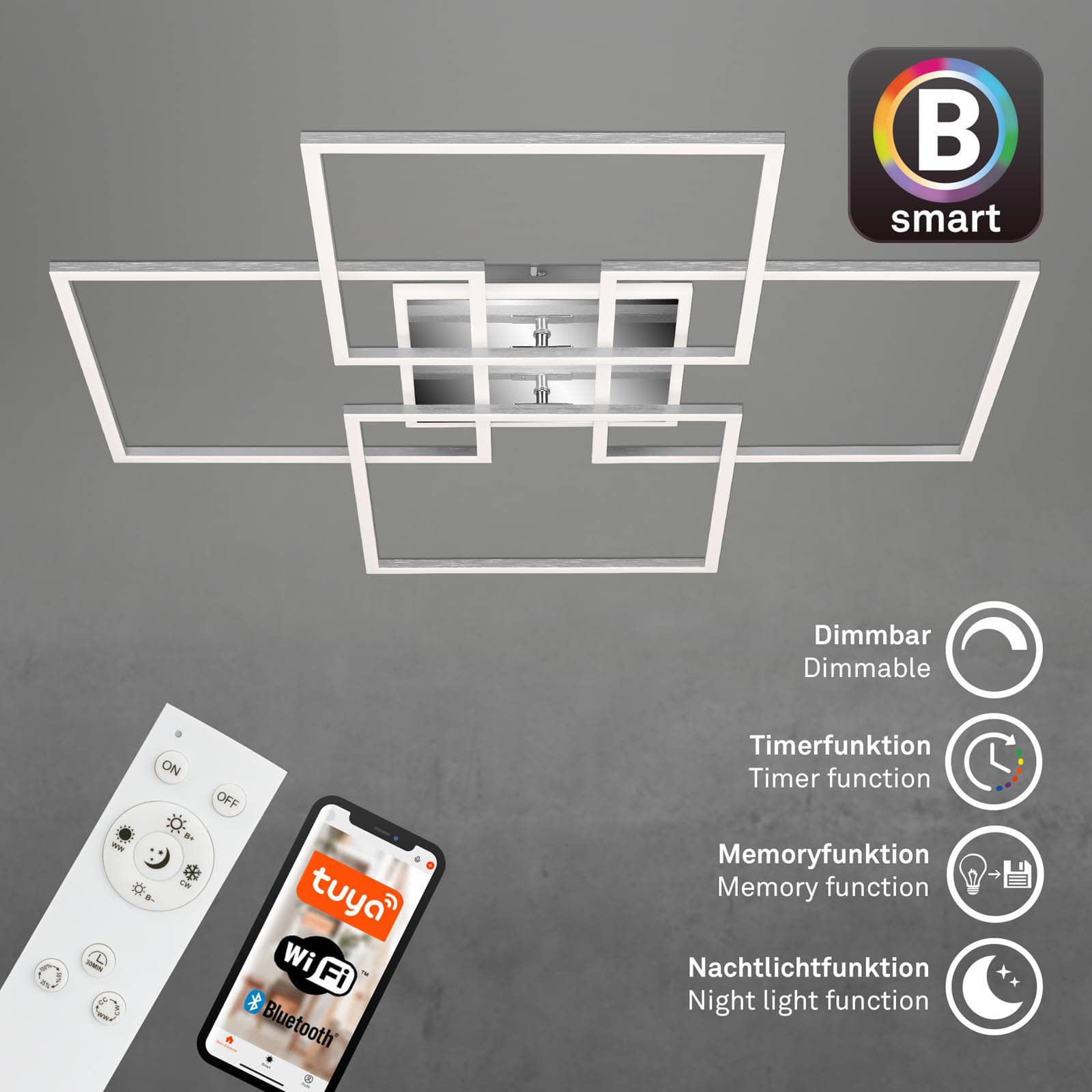 CCT LED Deckenleuchte Alu Funktionen