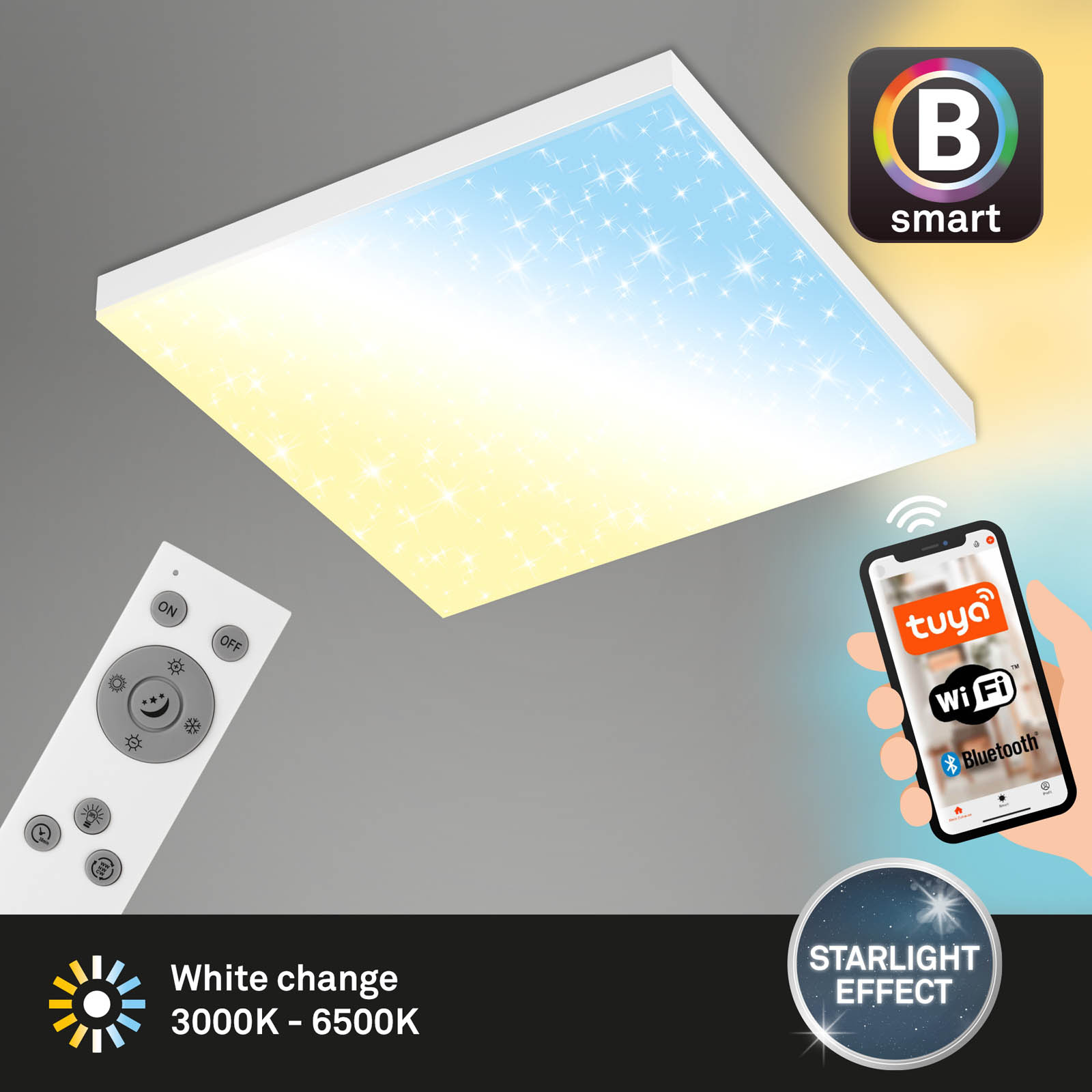 Bsmart WiFi + BluetoothFramelessRahmenloses CCT LED Panel mit Sternenhimmeleffekt Freisteller2