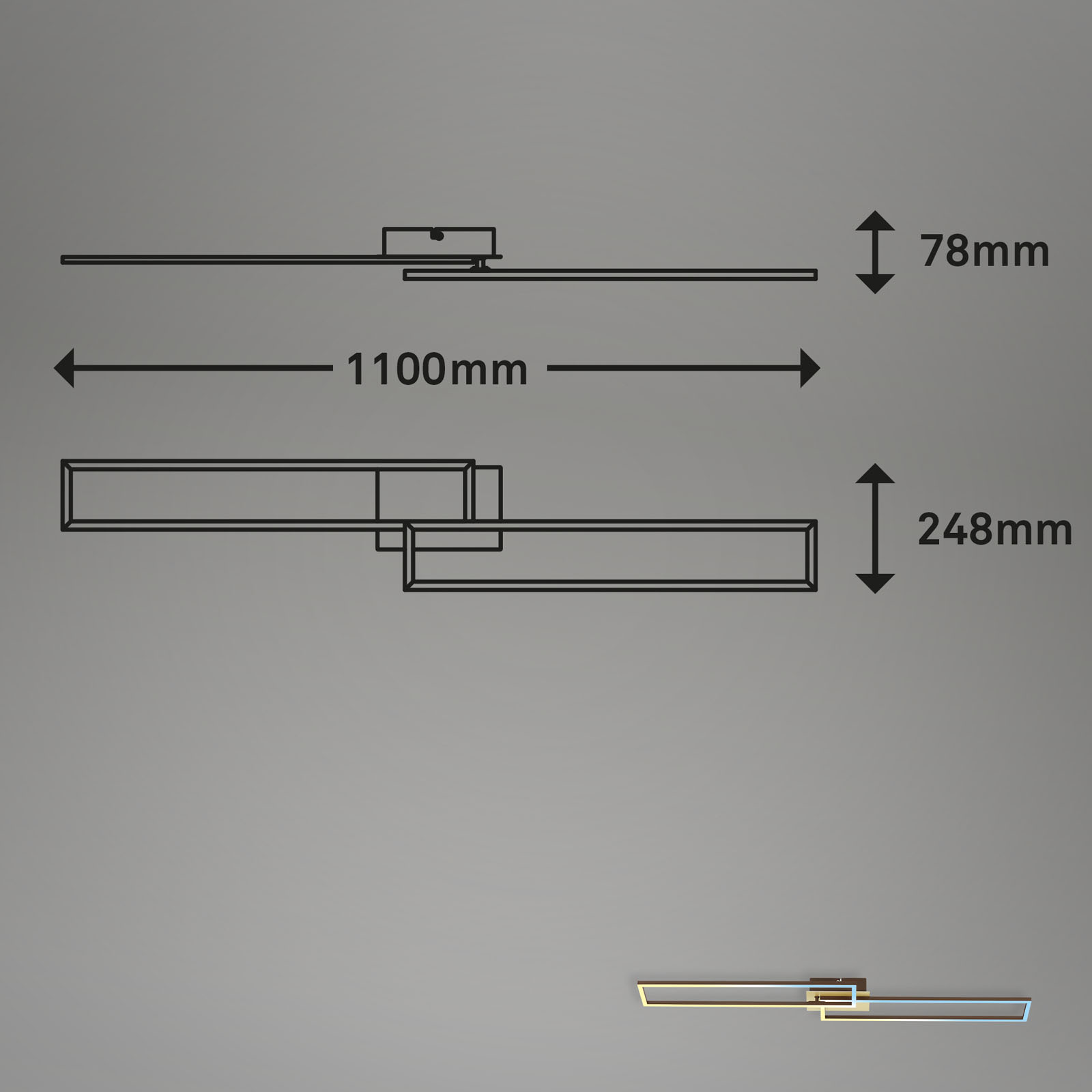 CCT LED Wand- und Deckenleuchte gold-braun Maßzeichnung