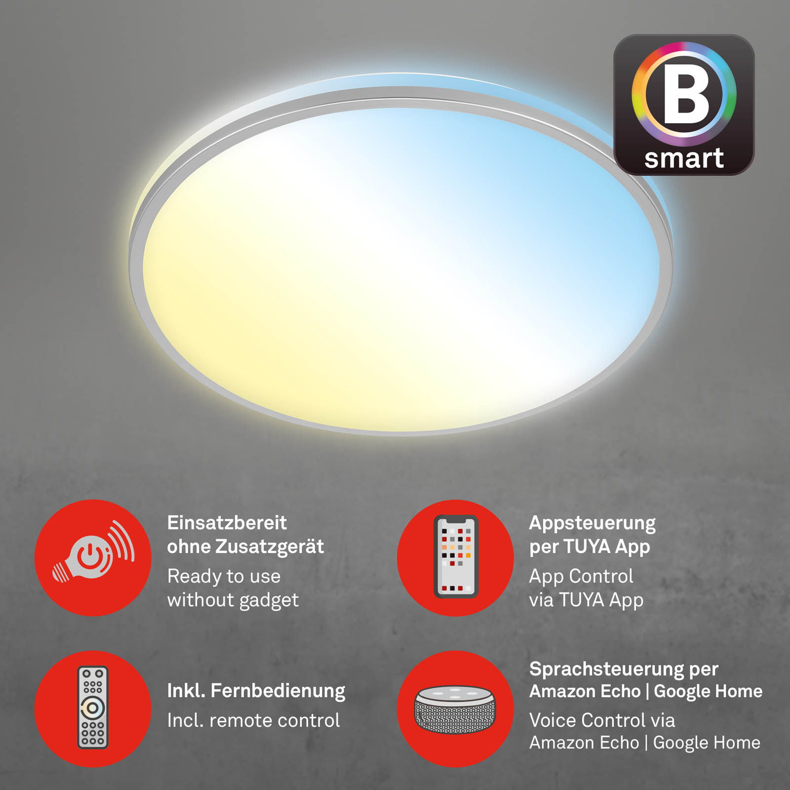 Bsmart WiFi + Bluetooth CCT-LED Deckenleuchte mit Backlighteffekt Funktion