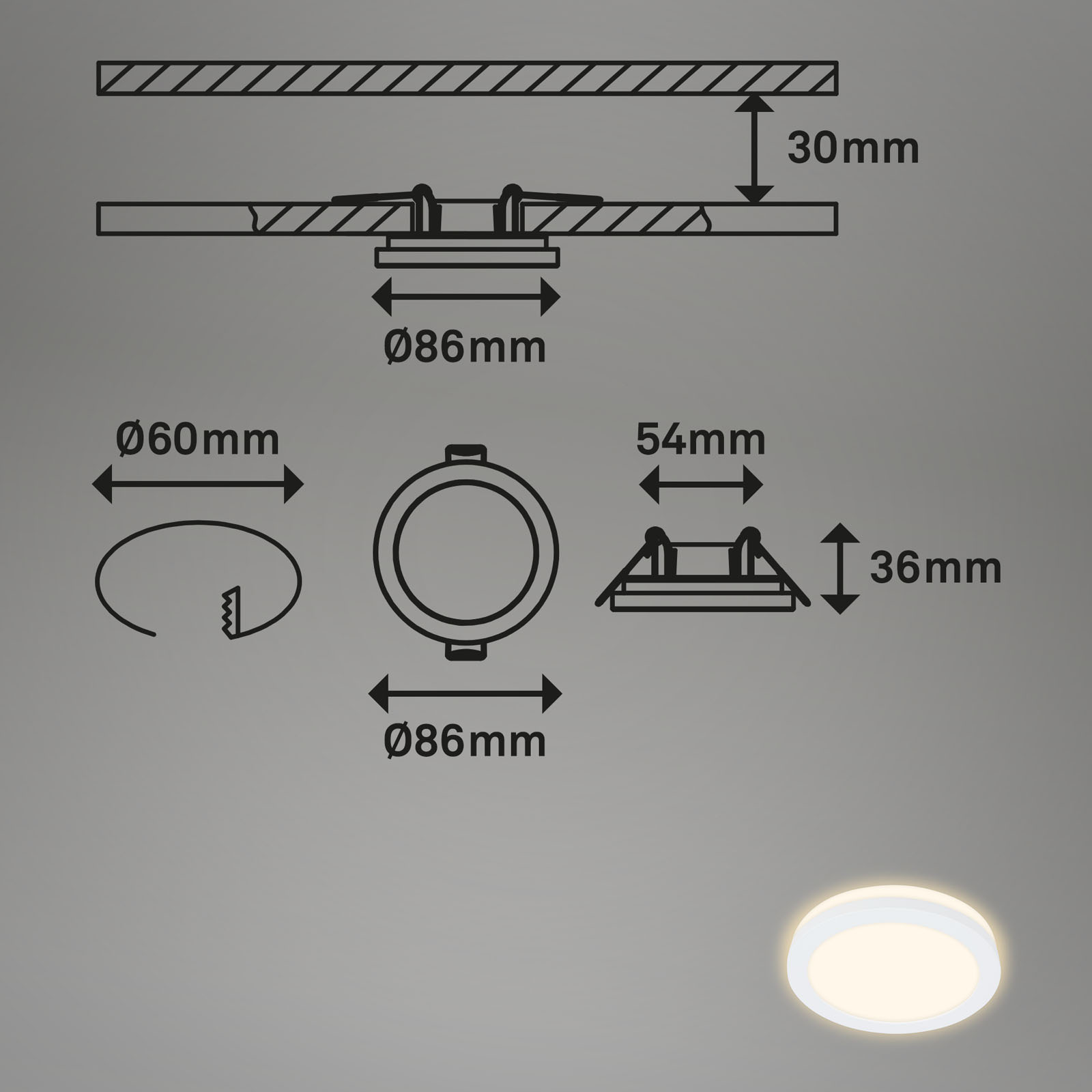 LED Einbauleuchten Weiß Maßzeichnung